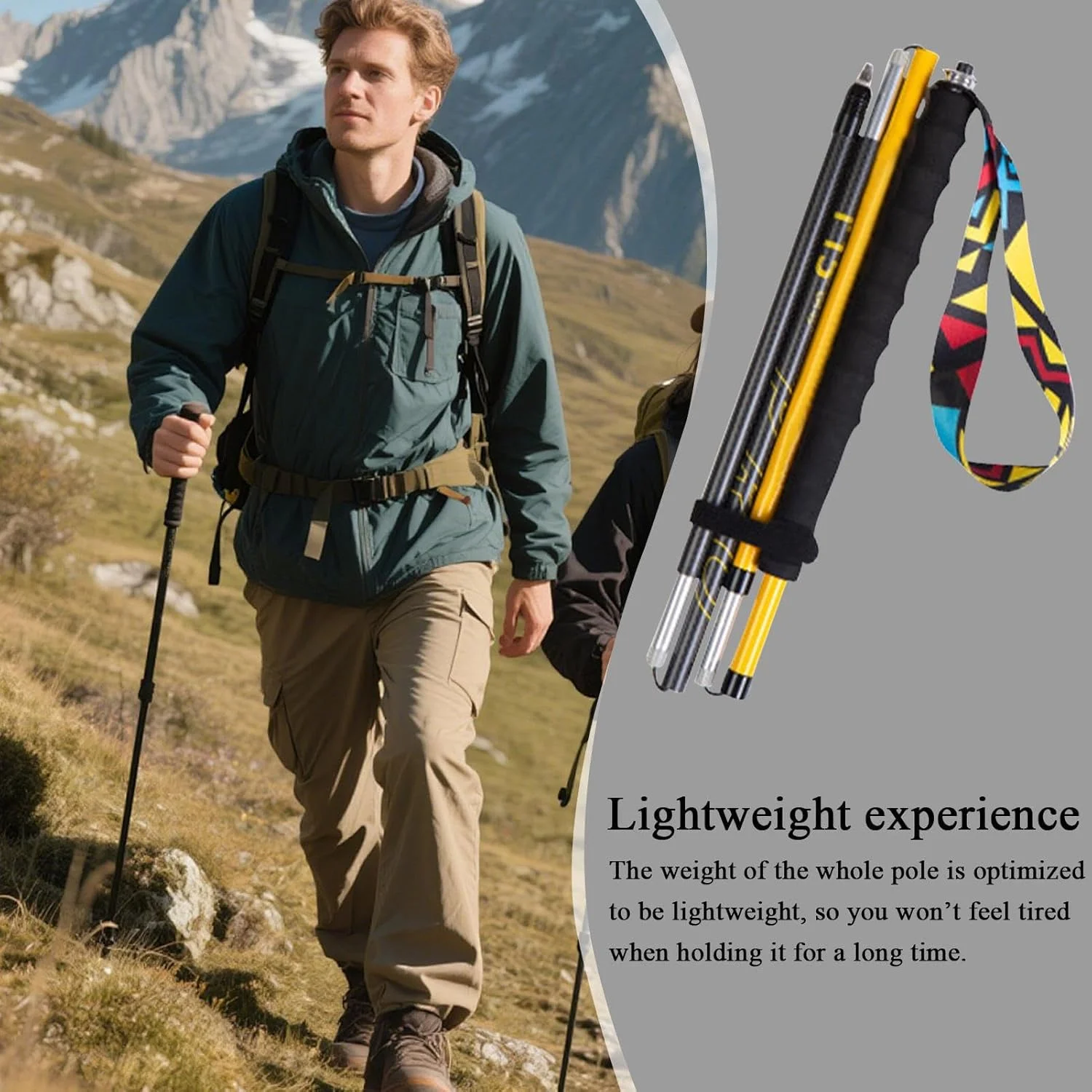 باتوم کوهنوردی - عصای کوله پشتی - عصای سبک وزن قابل حمل و جمع شونده برای مردان، مناسب دویدن، کوله گردی در فضای باز، صخره نوردی، کوهنوردی، کمپینگ و پیاده روی