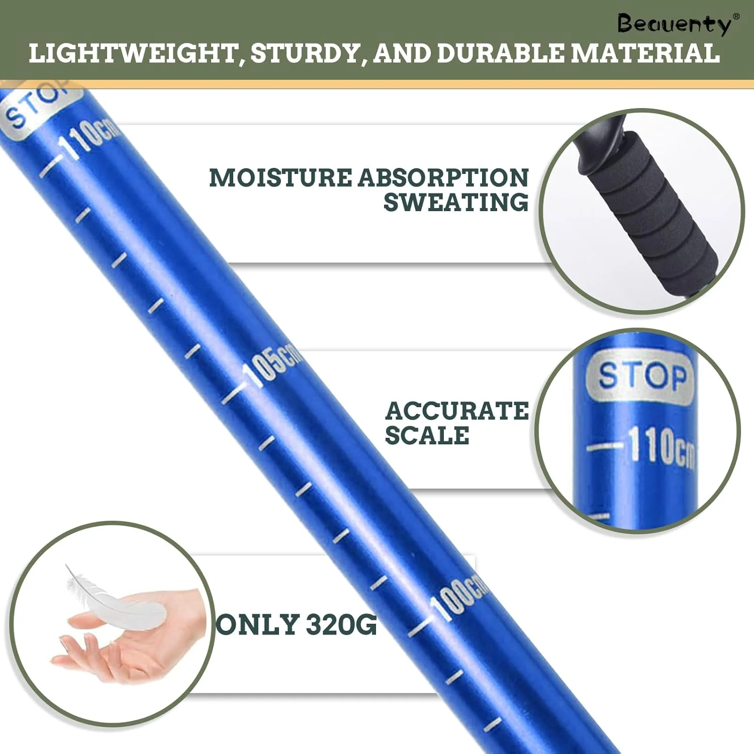 عصای کوهنوردی تاشو Beauenty، عصاهای پیاده روی تلسکوپی، چوب پیاده روی فضای باز با قفل های قابل تنظیم سریع، عصاهای پیاده روی فوق سبک برای مردان و زنان