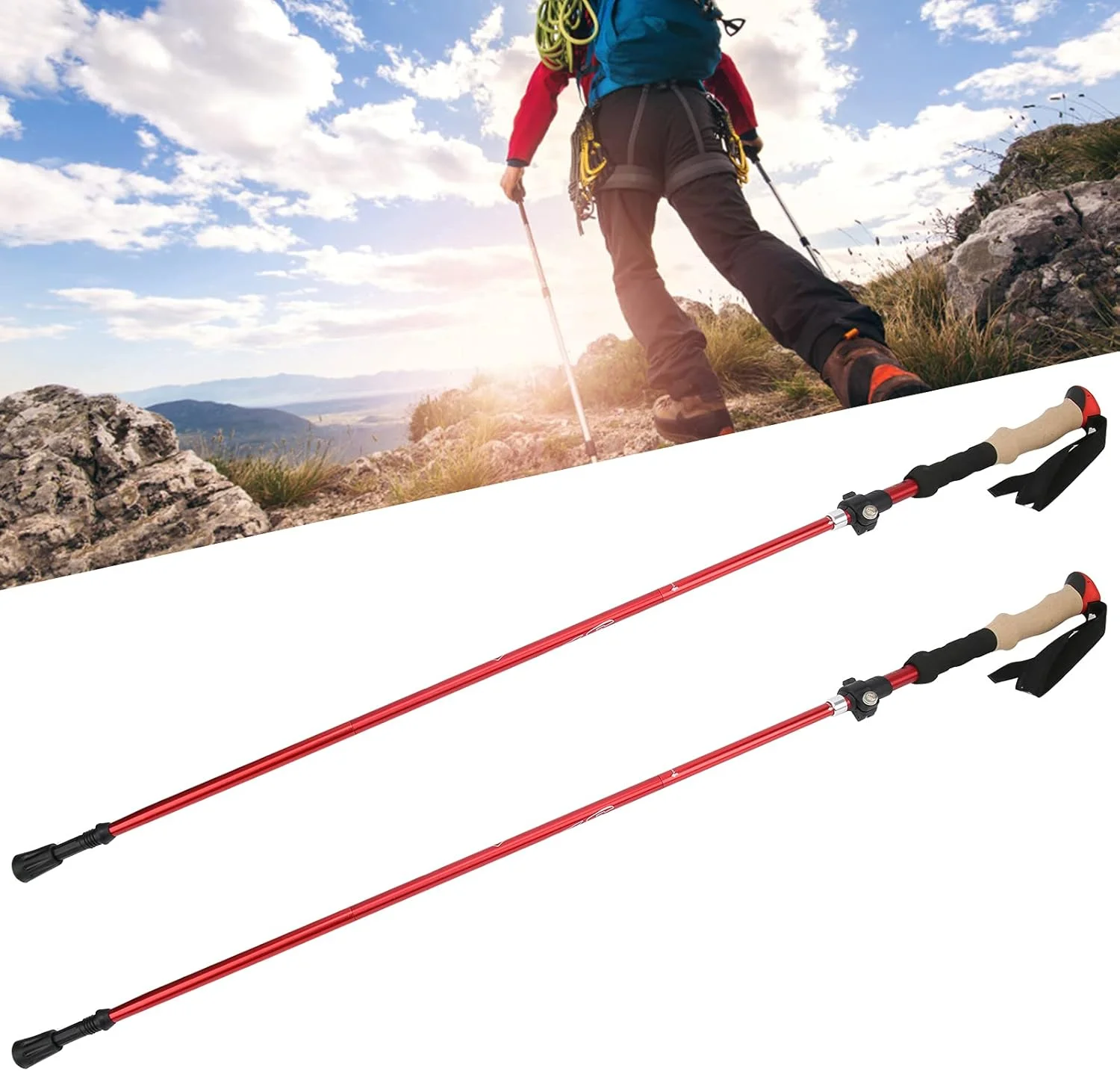 عصای کوهنوردی HEJLZC، آلیاژ آلومینیوم تاشو قابل حمل سبک وزن برای کوهنوردی و پیاده روی