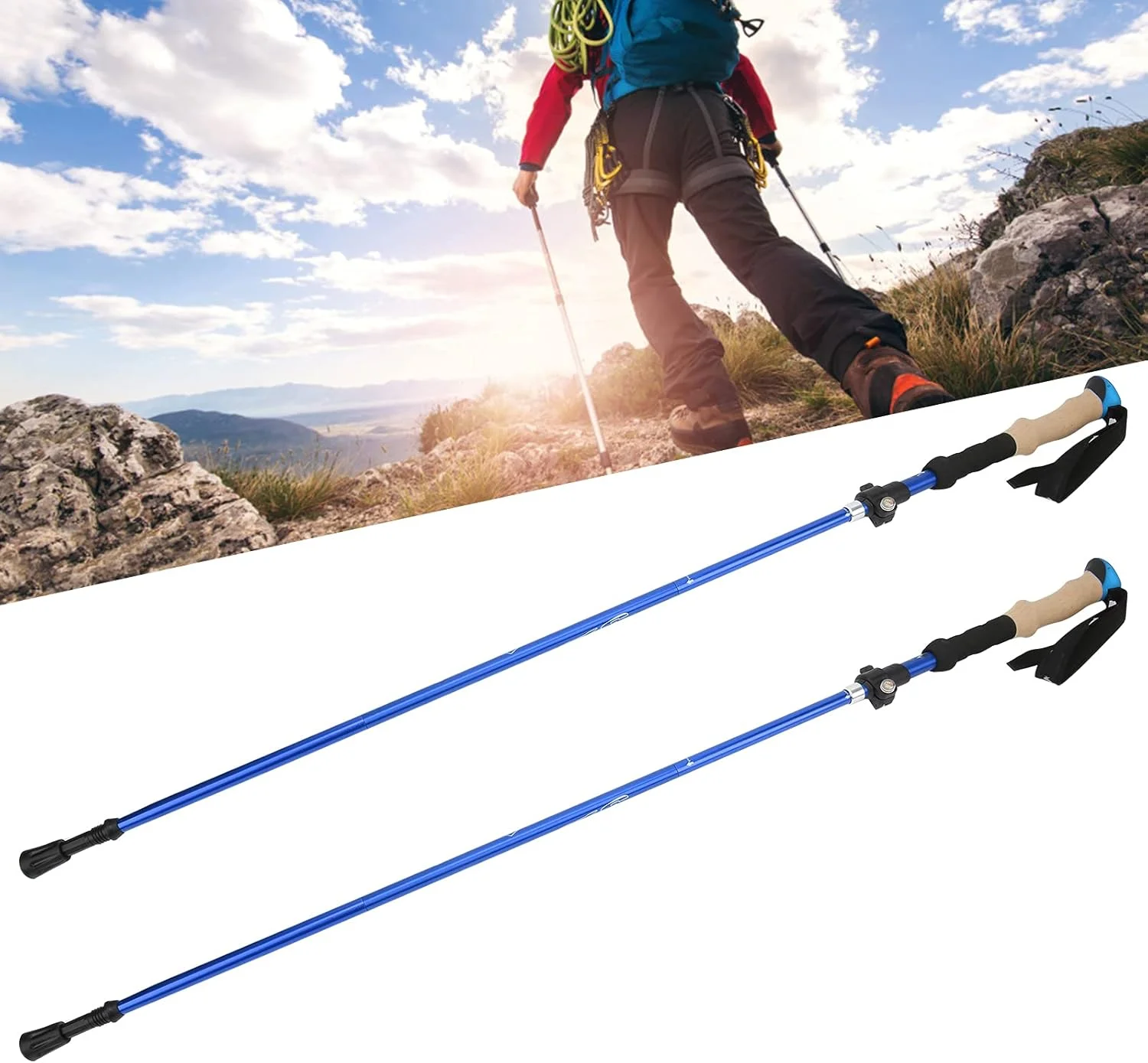 عصای کوهنوردی HEJLZC، آلیاژ آلومینیوم تاشو قابل حمل سبک وزن برای کوهنوردی، پیاده روی و گردش