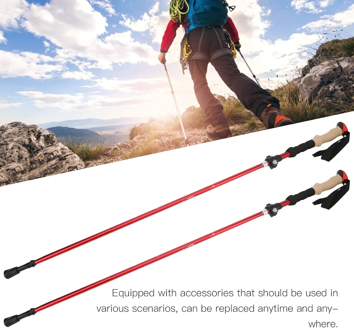 عصای کوهنوردی HEJLZC، آلیاژ آلومینیوم تاشو قابل حمل سبک وزن برای کوهنوردی و پیاده روی