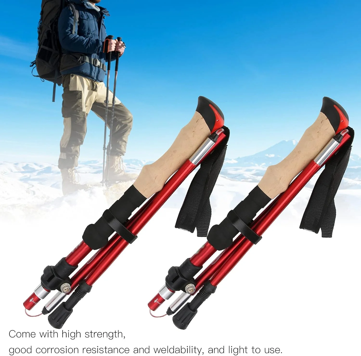 عصای کوهنوردی HEJLZC، آلیاژ آلومینیوم تاشو قابل حمل سبک وزن برای کوهنوردی و پیاده روی