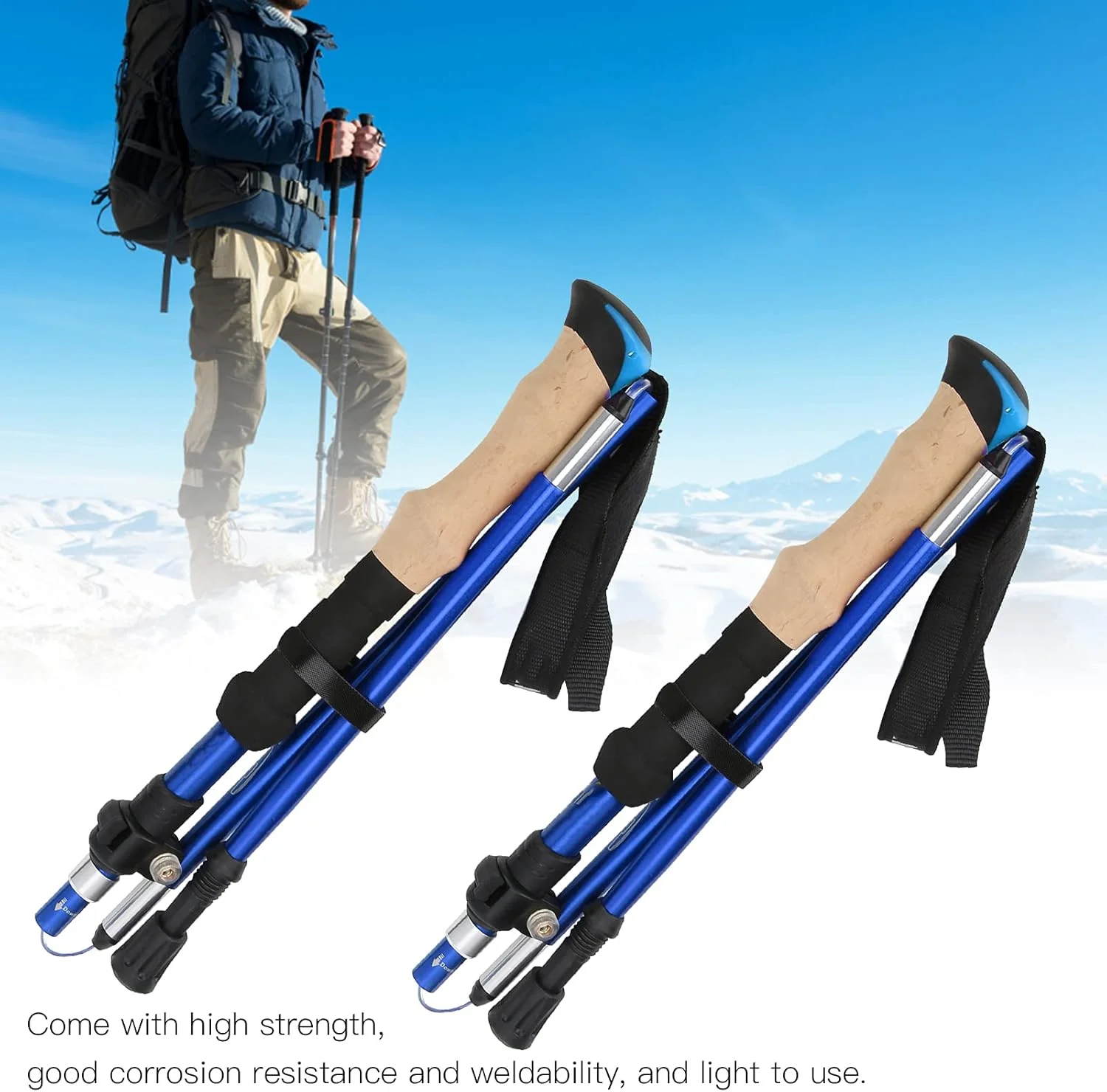 عصای کوهنوردی HEJLZC، آلیاژ آلومینیوم تاشو قابل حمل سبک وزن برای کوهنوردی، پیاده روی و گردش