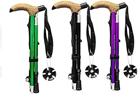 عصای کوهنوردی تاشو سبک با دسته T مدل NP، چند منظوره، مناسب پیاده روی، کوهنوردی، تلسکوپی، عصای سالمندان، طول 110-130 سانتی متر (رنگ: سبز)