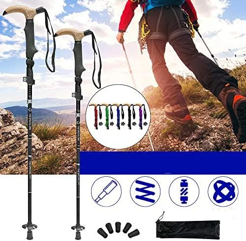 عصای کوهنوردی تاشو سبک با دسته T مدل NP، چند منظوره، مناسب پیاده روی، کوهنوردی، تلسکوپی، عصای سالمندان، طول 110-130 سانتی متر (رنگ: سبز)