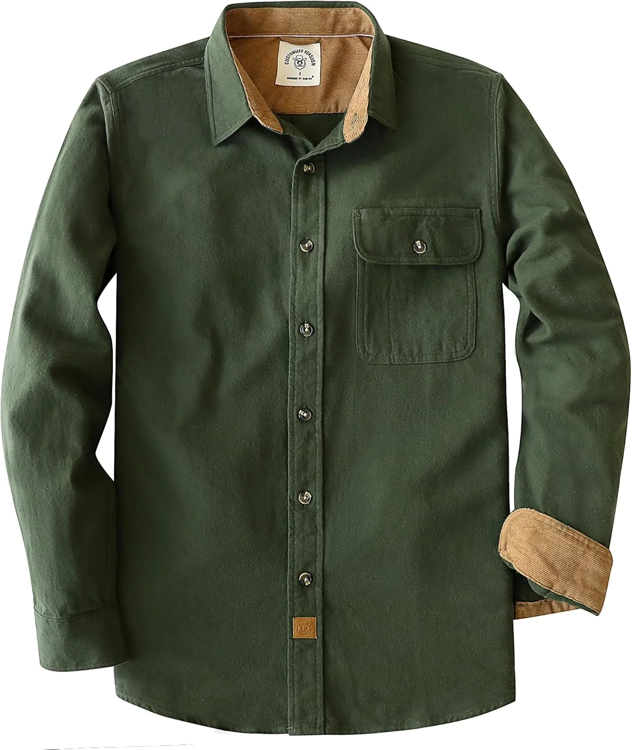 دوبینیک® پیراهن های فلانل مردانه آستین بلند، پیراهن فلانل مردانه دکمه دار غیر رسمی، پنبه 100 درصد برس خورده، سبز ارتشی، L