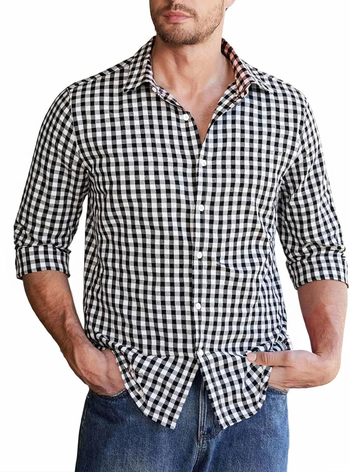 پیراهن مردانه چهارخانه Halfword، آستین بلند، پنبه ای، طرح چوب بر، مناسب اوکتافست، بلوزهای گینگام، تاپ های غیر رسمی و مناسب کار