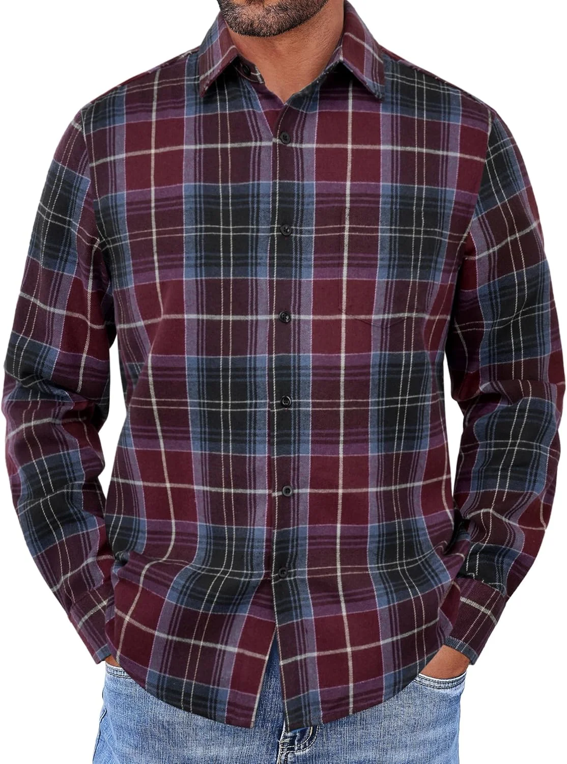 پیراهن مردانه چهارخانه COOFANDY آستین بلند دکمه دار با جیب، پیراهن های غیر رسمی و مناسب کار برای مردان