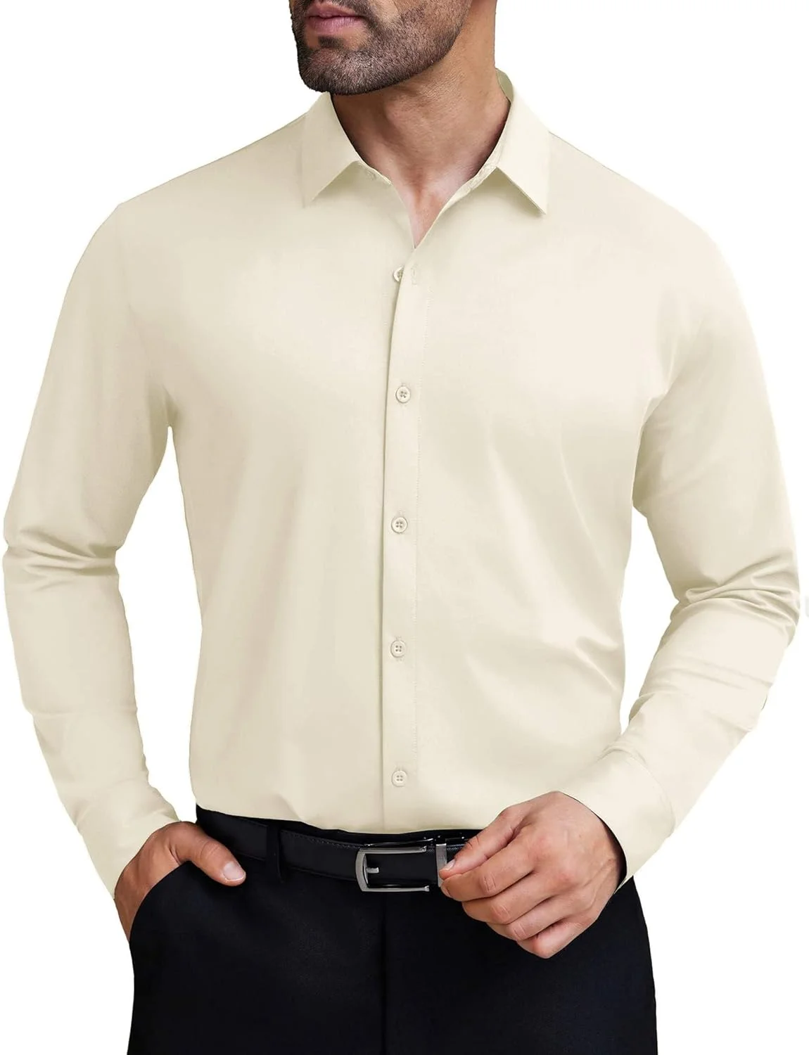 پیراهن مردانه کشی COOFANDY، آستین بلند، دکمه دار، بدون چروک، مناسب برای محیط های رسمی و کاری