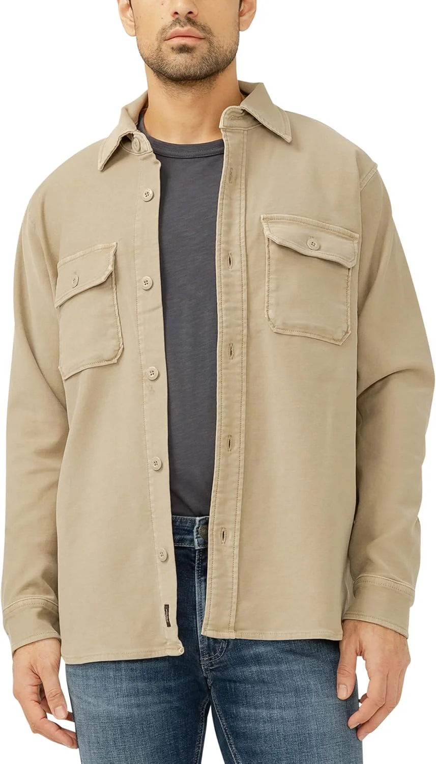 پیراهن مردانه نقره ای جینز مدل استاندارد کژوال، خاکی فلکس