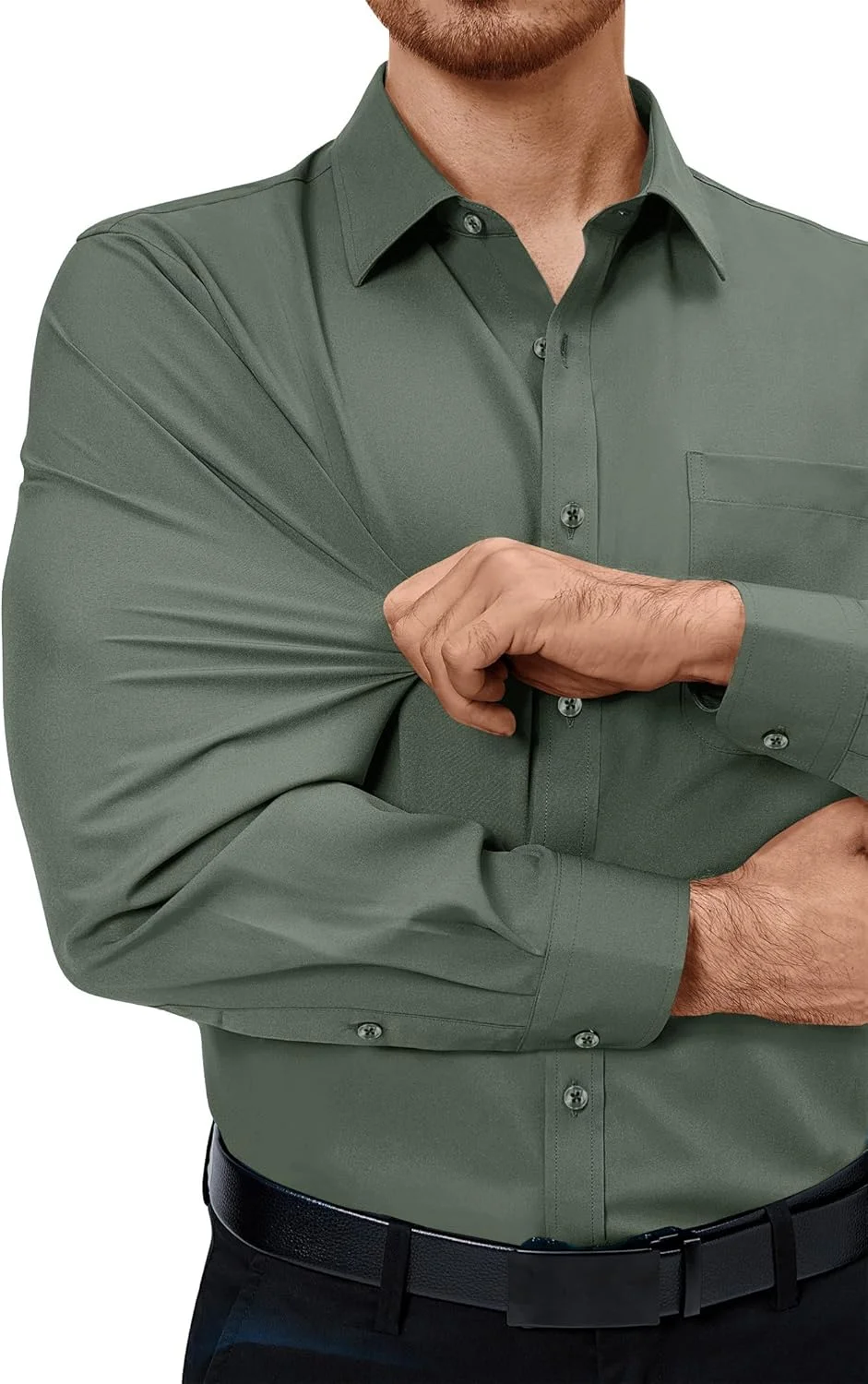 پیراهن مردانه مجلسی آلیمنز اند جنتل، کشی 4 طرفه، آستین بلند، یقه دار، غیر رسمی، مناسب عروسی و قرار ملاقات، دکمه دار، سبز روشن، L