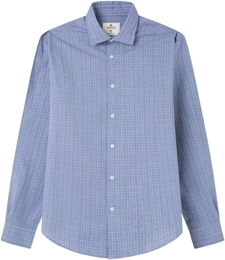 پیراهن پاپلین مردانه اسپرینگفیلد با طرح چهارخانه روزمره، پیراهن چهارخانه، آبی، L