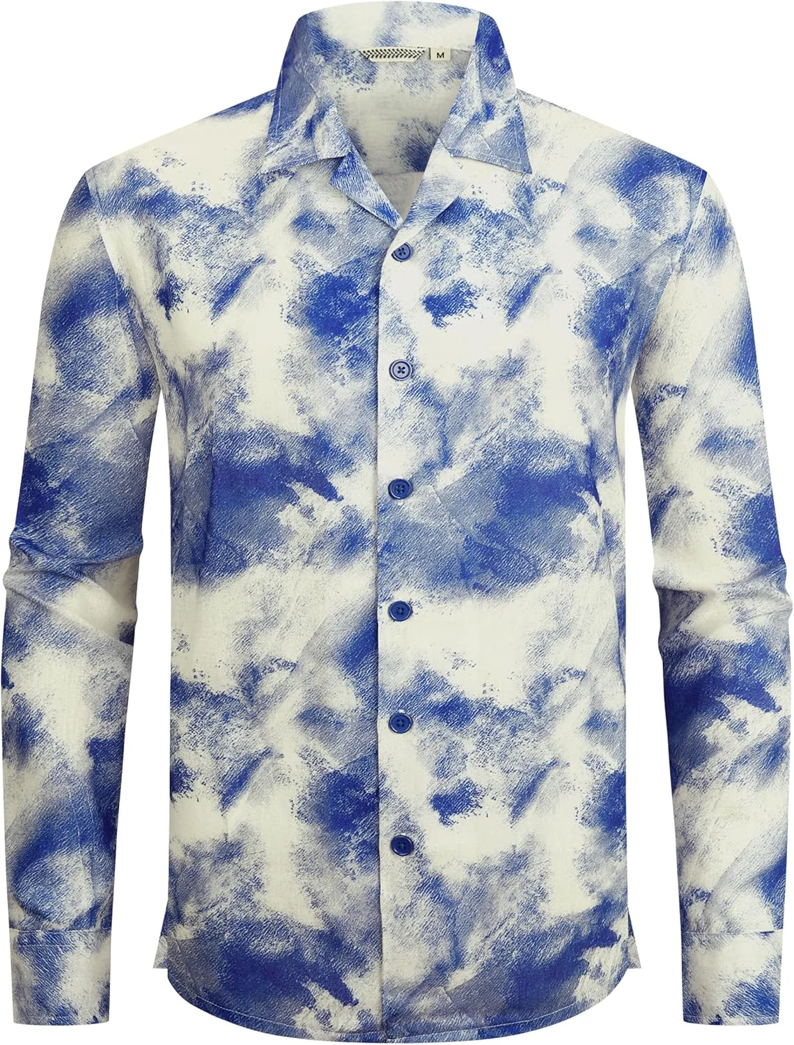 پیراهن مردانه دکمه دار طرح دار Alex Vando، آستین بلند، یقه کمپ، کتان و لینن، مناسب استفاده روزمره