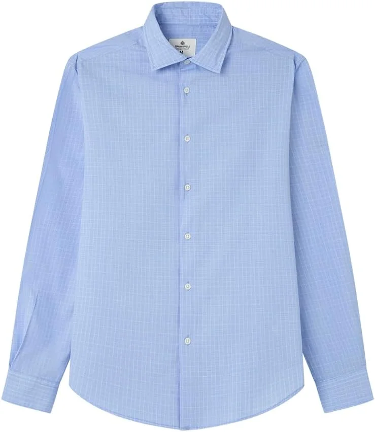 پیراهن پاپلین مردانه SPRINGFIELD با طرح چهارخانه روزمره، پیراهن چهارخانه، آبی، XXL