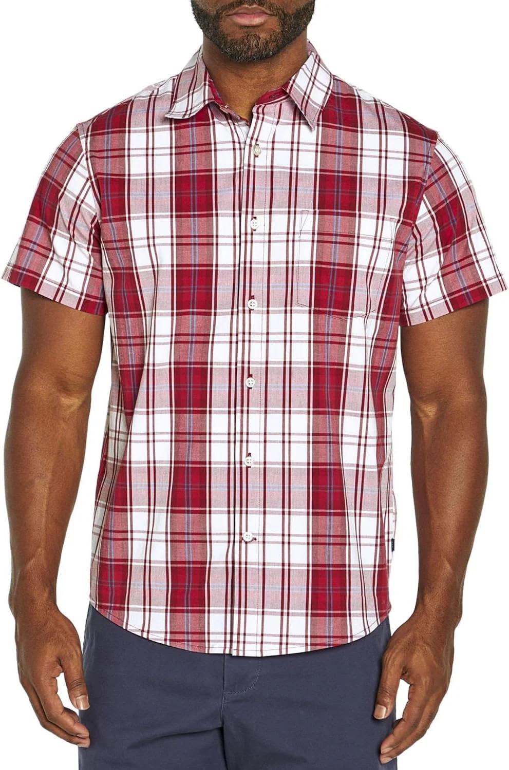 پیراهن مردانه آستین کوتاه دکمه دار چهارخانه کلاسیک GAP با جیب - طرح Brookside Plaid Scooter سایز Small