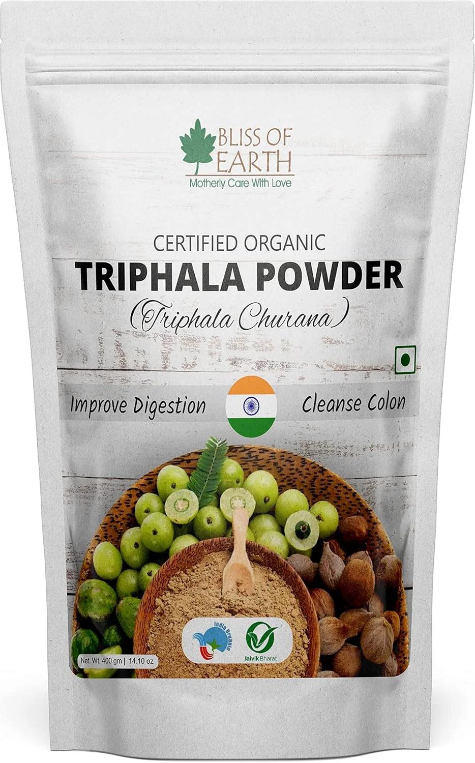 پودر تری فالا ارگانیک Bliss of Earth، چوران 100% خالص، ترکیب گیاهی آیورودا، کمک به سم زدایی و پشتیبانی از هضم، تقویت سیستم ایمنی، 400 گرم