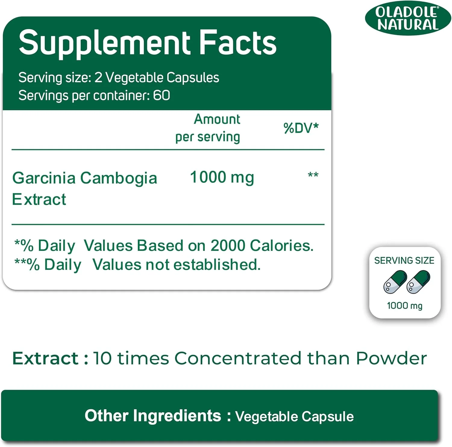 گارسینیا کامبوجیا طبیعی اولادول - 1000 میلی گرم (120 کپسول) | پشتیبانی از مدیریت وزن، افزایش سطح انرژی، متابولیسم سالم، تنظیم سطح قند خون و سلامت دستگاه گوارش | غیر GMO و بدون گلوتن