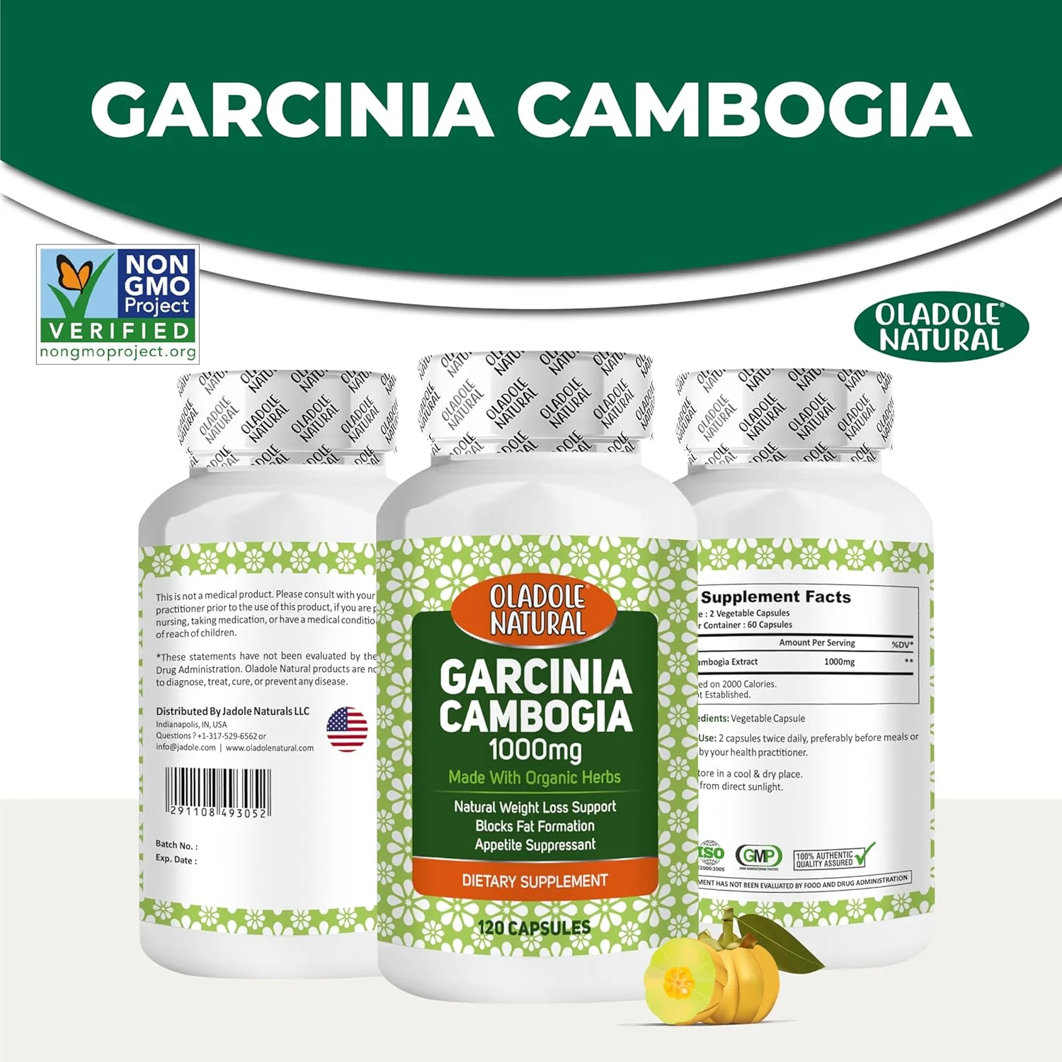 گارسینیا کامبوجیا طبیعی اولادول - 1000 میلی گرم (120 کپسول) | پشتیبانی از مدیریت وزن، افزایش سطح انرژی، متابولیسم سالم، تنظیم سطح قند خون و سلامت دستگاه گوارش | غیر GMO و بدون گلوتن