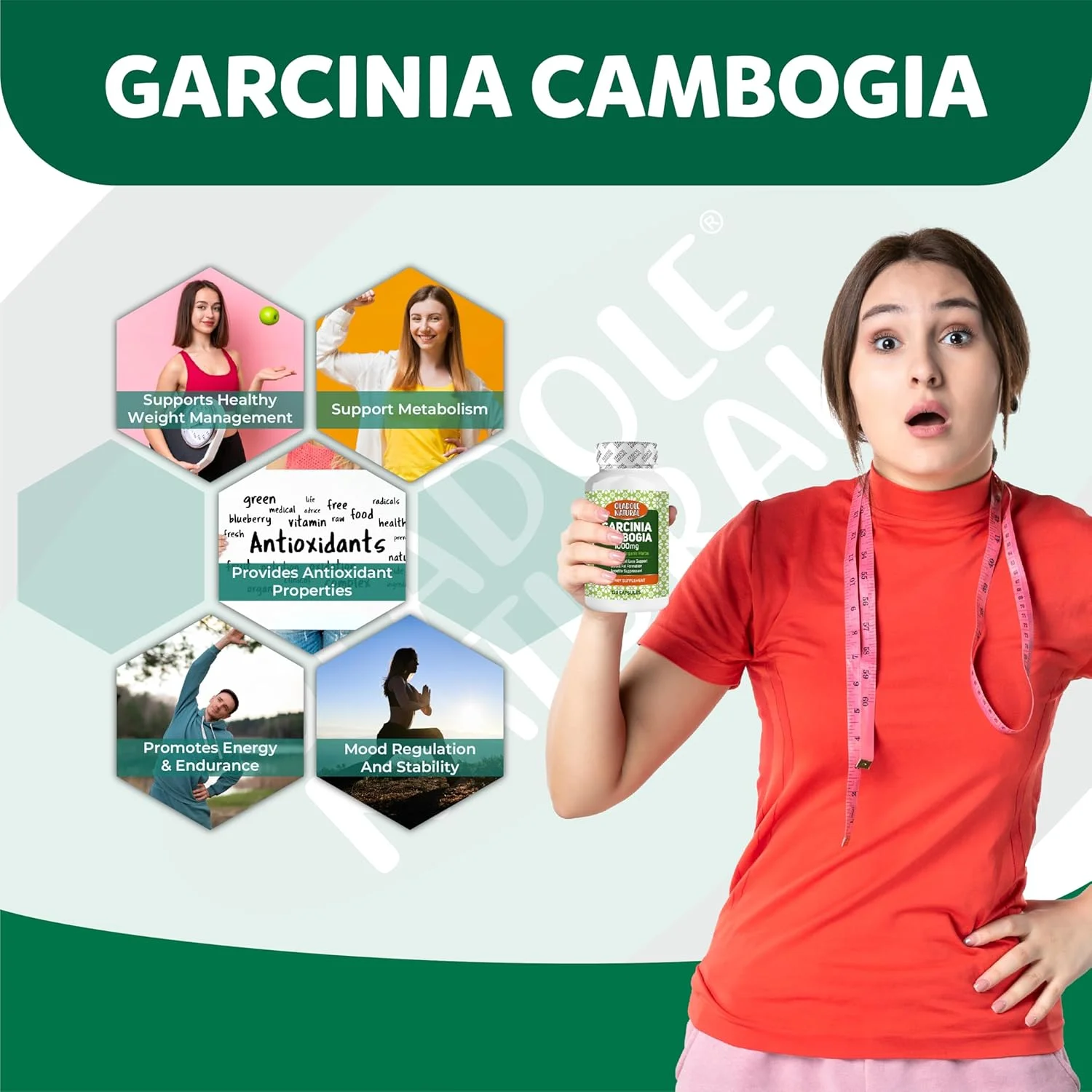 گارسینیا کامبوجیا طبیعی اولادول - 1000 میلی گرم (120 کپسول) | پشتیبانی از مدیریت وزن، افزایش سطح انرژی، متابولیسم سالم، تنظیم سطح قند خون و سلامت دستگاه گوارش | غیر GMO و بدون گلوتن