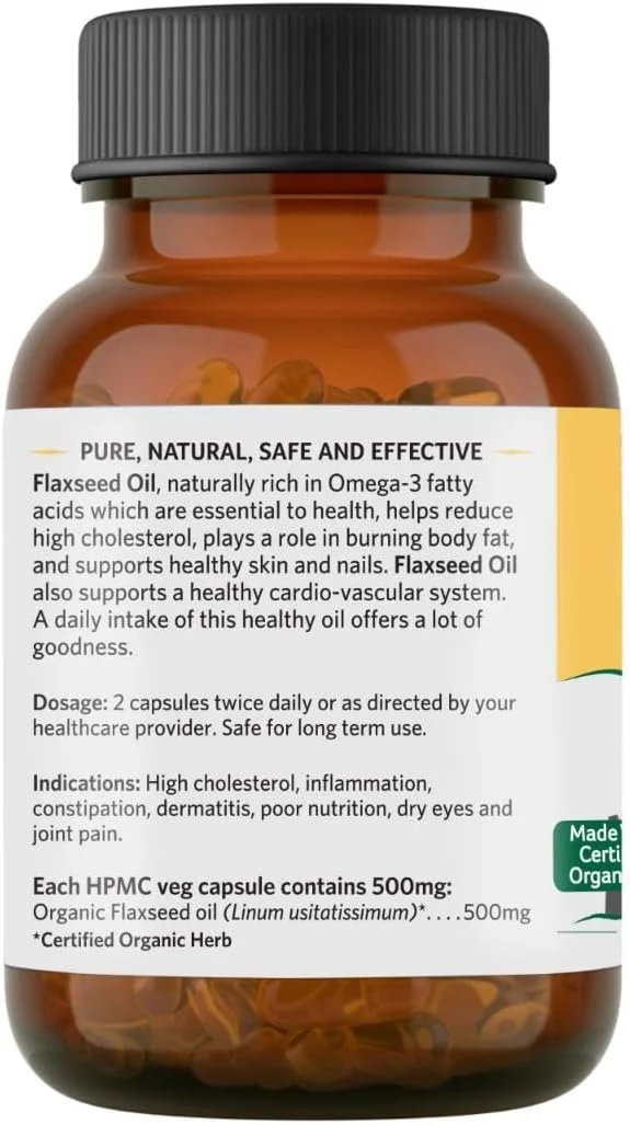 روغن بذر کتان ارگانیک ایندیا، 60 عدد کپسول گیاهی