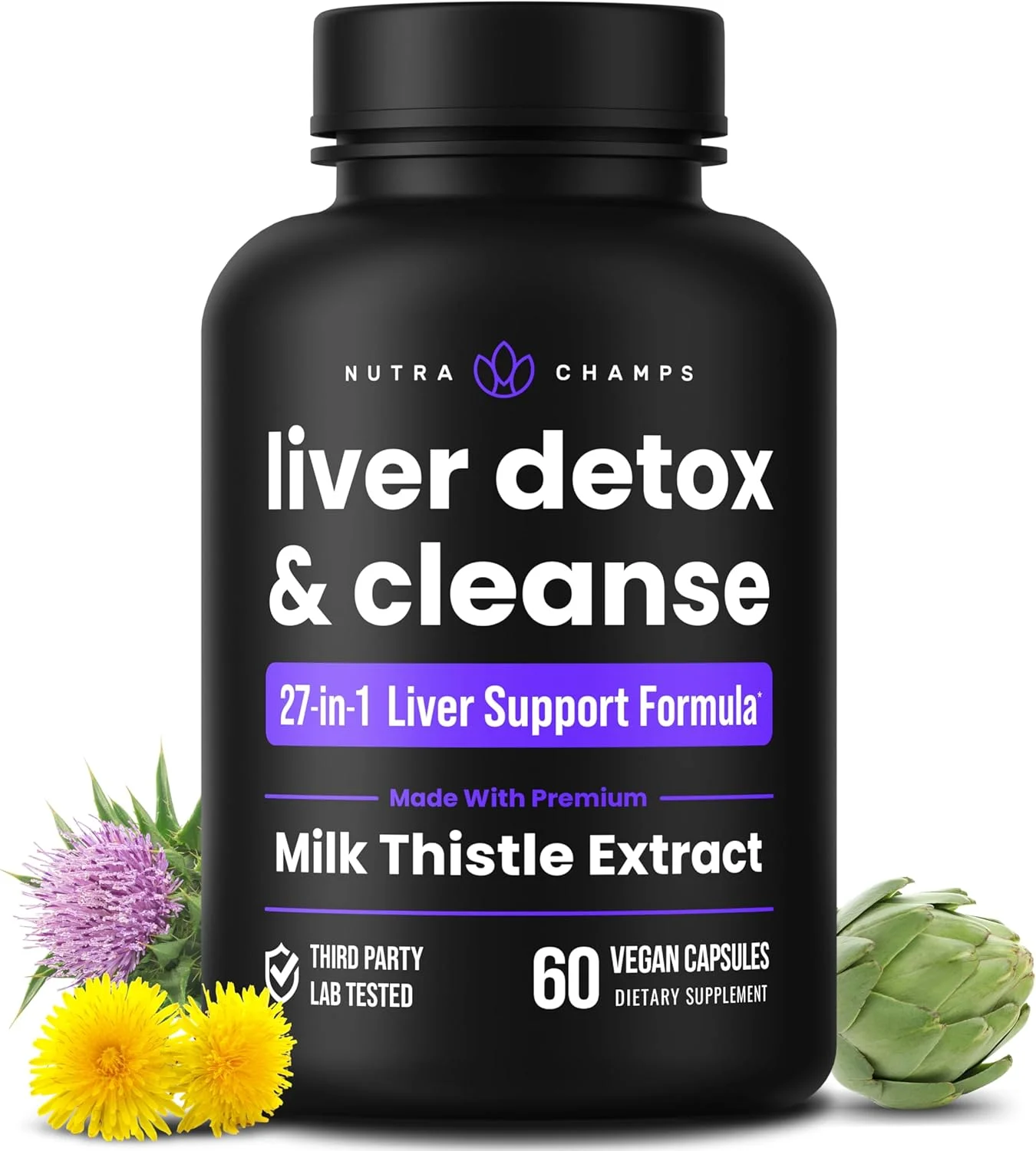 Liver Cleanse Detox & Repair Formula | 25+ Herbs: Milk Thistle Extract with Silymarin, Artichoke, Dandelion, Chicory Root Powder & More! | Premium Liver Support Pills Supplement, 60 Capsules