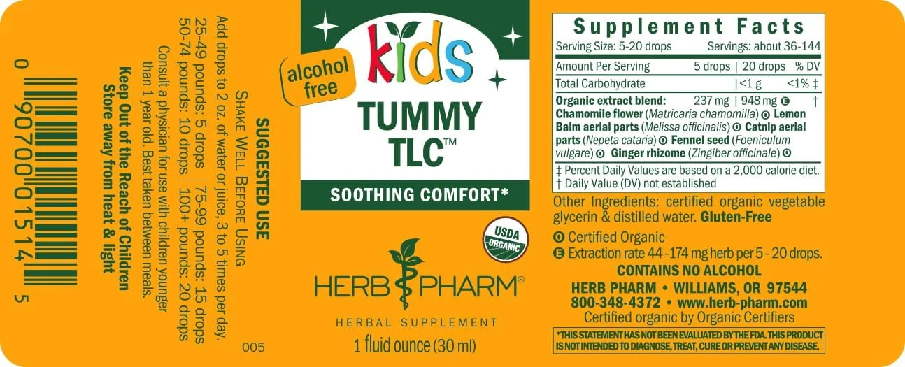 هرب فارم Kids Tummy TLC | با مواد طبیعی | برای تسکین ناراحتی معده | بدون الکل | بدون گلوتن | 1 اونس