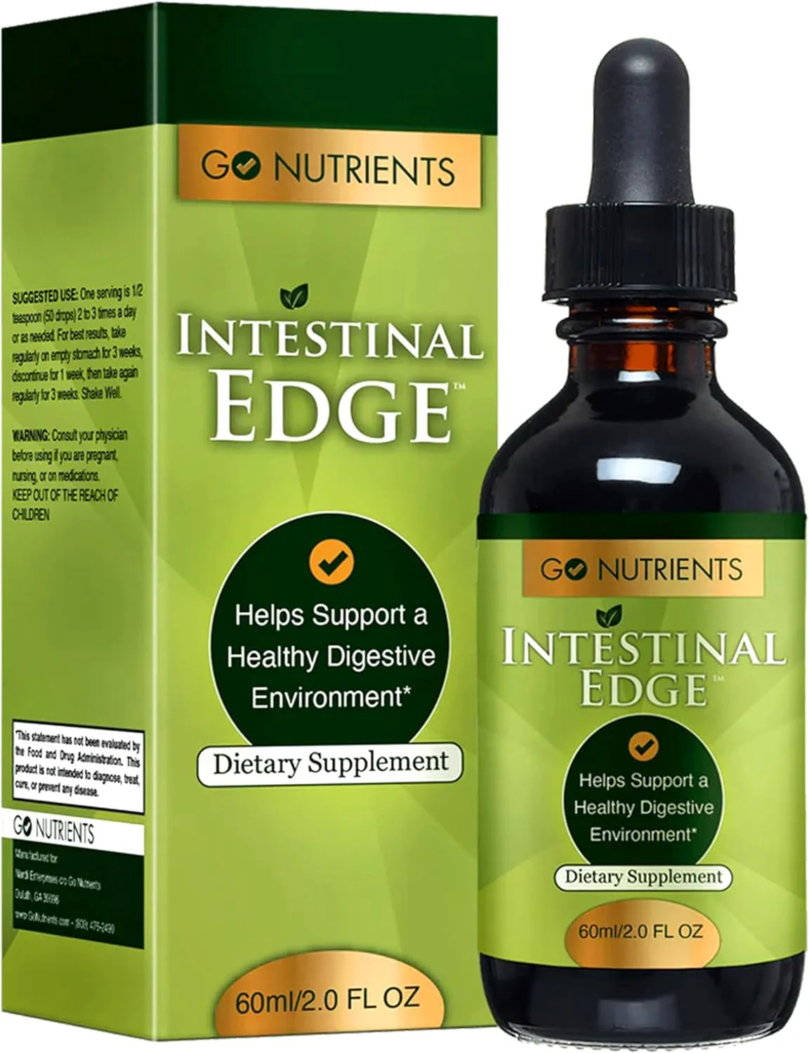 Go Nutrients Intestinal Edge - پاک کننده روده برای انسان با گیاه درمنه، گردوی سیاه، میخک - مایع سم زدا برای زنان، مردان، کودکان و بزرگسالان - پشتیبانی گیاهی ارگانیک برای هضم و سلامتی - 2oz