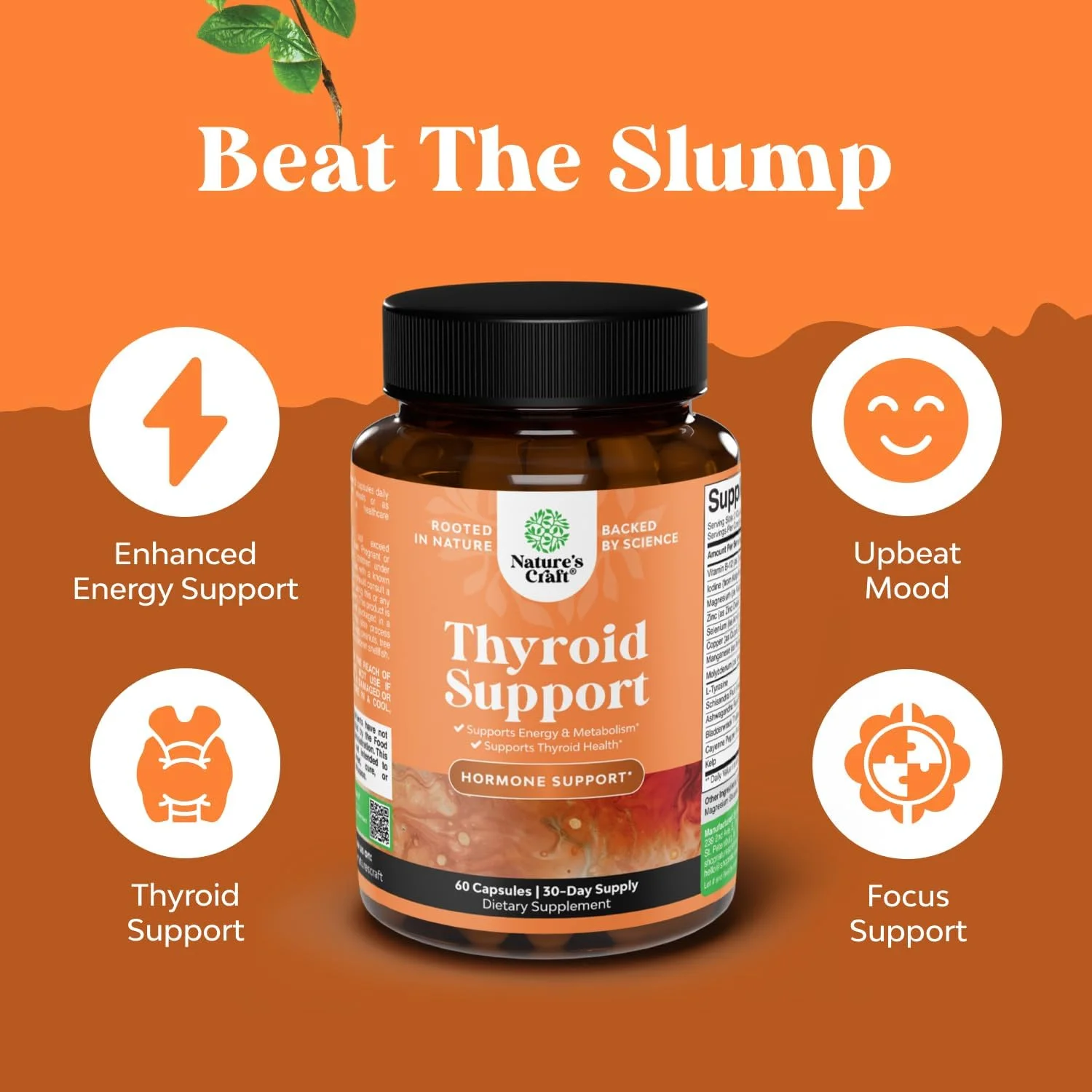 کمپلکس گیاهی پشتیبانی از آدرنال و تیروئید - مکمل تیروئید ید دار با ال تیروزین، فاکوس وزیکولوس، کلپ، سلنیوم و آشواگاندا - تقویت کننده خلق و خو، مکمل انرژی برای سلامت تیروئید - 60 کپسول