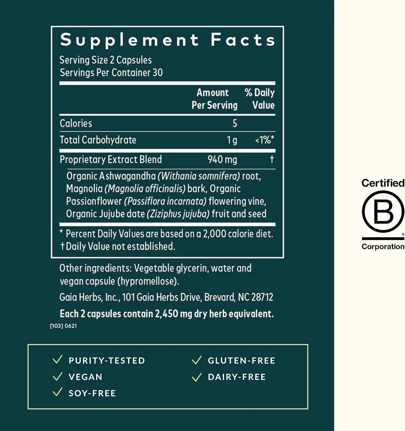 گایا هربز SleepThru - مکمل طبیعی برای پشتیبانی از خواب حاوی ریشه آشواگاندا ارگانیک، پوست درخت ماگنولیا ارگانیک، گل ساعتی و خرمای عناب - 60 کپسول فیتو مایع گیاهی (مناسب برای 30 روز)