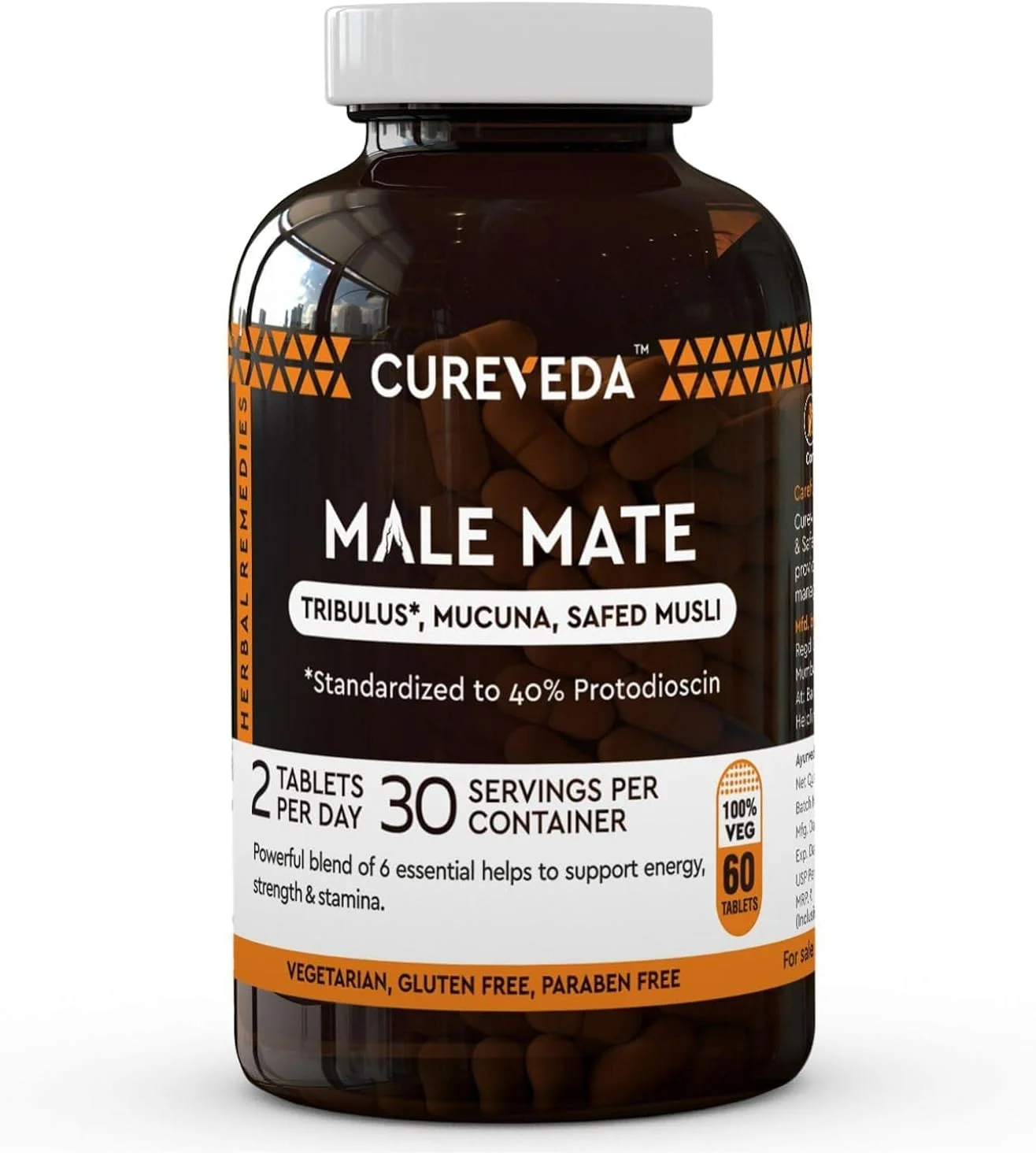 مکمل گیاهی تقویت آقایان Cureveda | مکمل سلامتی مردان | تریبولوس، موکونا، سفد موسلی | 90 عدد قرص