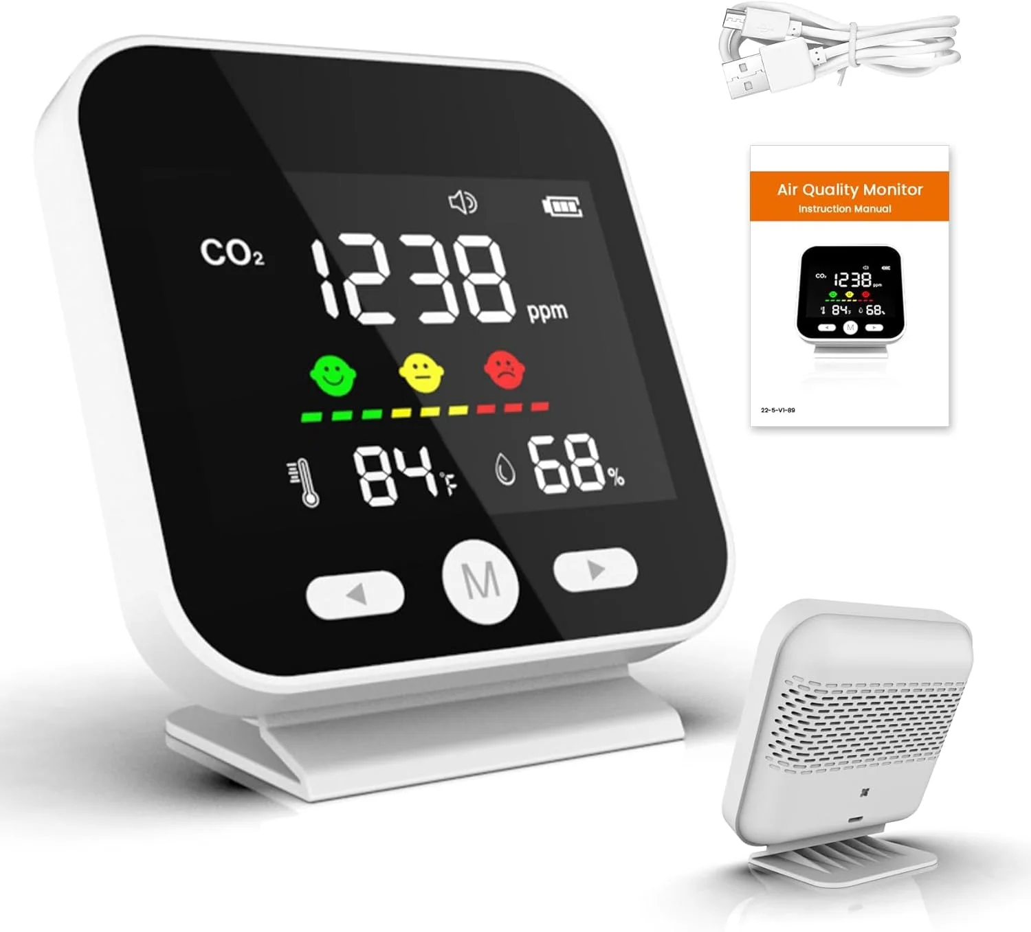 مانیتور دی اکسید کربن 4 در 1 KASTWAVE با سنسور NDIR - ردیاب قابل حمل کیفیت هوا برای دما، رطوبت و سطوح CO2 - شامل سیستم هشدار برای خانه ها، دفاتر، مسافرت و اتومبیل