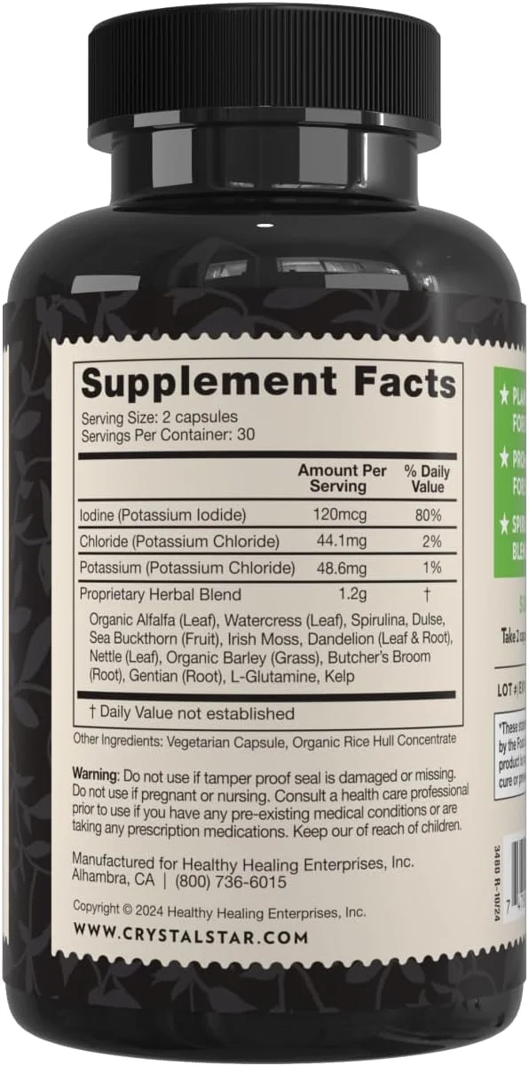 مکمل مواد معدنی اقیانوسی کریستال استار (60 کپسول) - مکمل گیاهی روزانه برای سلامت استخوان و کلاژن - سنجد دریایی، اسپیرولینا و یونجه ارگانیک - غیر GMO