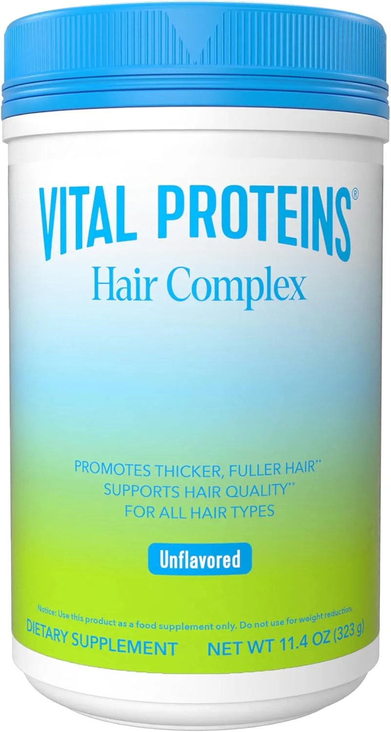 پپتیدهای کلاژن Vital Proteins + کمپلکس مو بیوتین 10000 میکروگرم، مکمل رشد مو - Lustriva با مطالعه بالینی برای تقویت موهای ضخیم تر و پرتر، 20 گرم کلاژن بدون طعم برای زنان، پودر 323 گرمی