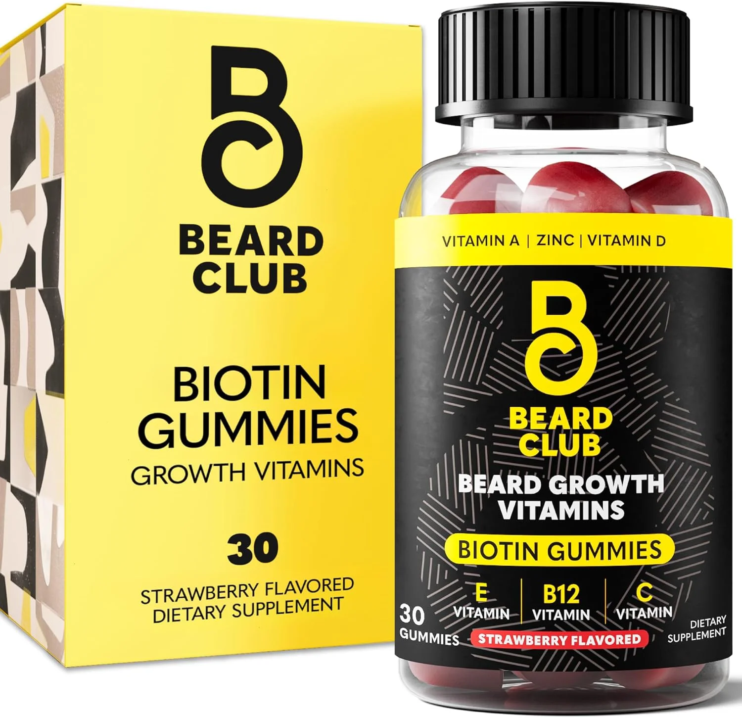پاستیل های ویتامین بیوتین برای رشد ریش The Beard Club - مکمل ریش و مو برای مردان - ویتامین های B12، E و C برای حمایت از ریش پرپشت تر و ضخیم تر - مراقبت از ریش مردانه - پاستیل توت فرنگی