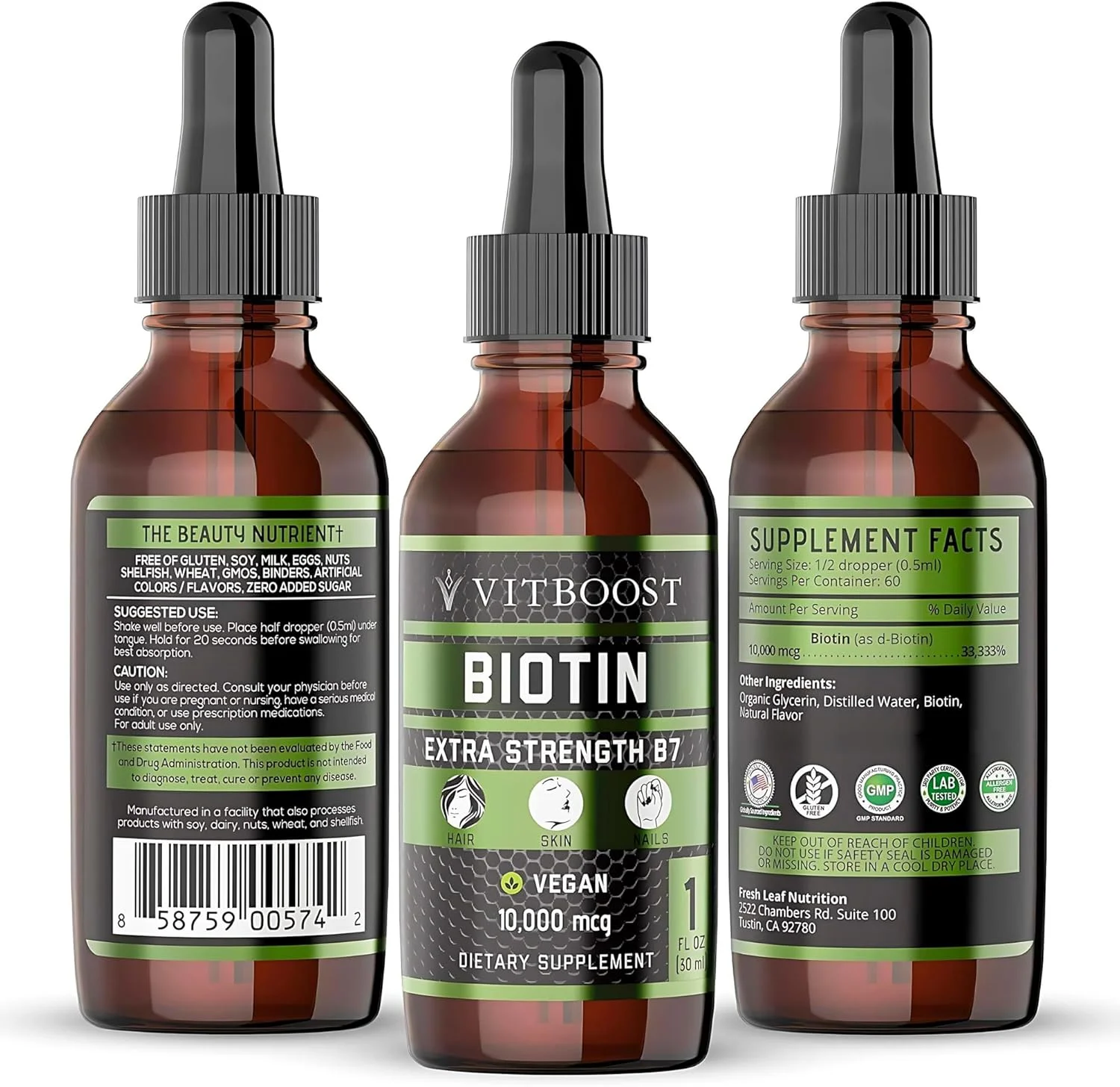 قطره های مایع بیوتین 10000 میکروگرمی با طعم توت ارگانیک VITBOOST | 60 سروینگ | فرمول وگان از رشد مو، ناخن های قوی و پوست سالم پشتیبانی می کند | بدون مواد نگهدارنده مصنوعی
