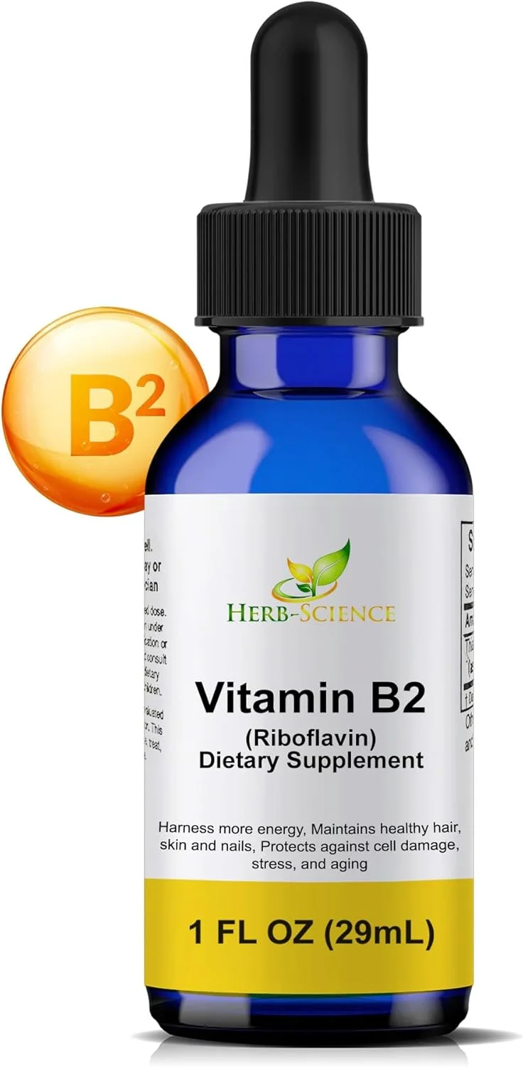 مکمل ویتامین B2 Herb-Science - قطره های ریبوفلاوین، عصاره مایع - برای تسکین سردرد، انرژی طبیعی - پشتیبانی از سلامت مو، پوست، ناخن، تولید کلاژن - غیر الکلی - 1 اونس مایع