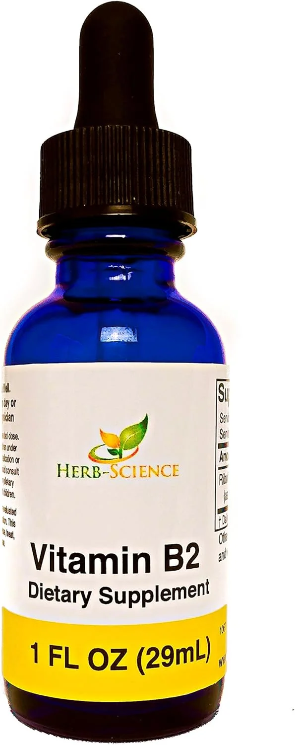 مکمل ویتامین B2 Herb-Science - قطره های ریبوفلاوین، عصاره مایع - برای تسکین سردرد، انرژی طبیعی - پشتیبانی از سلامت مو، پوست، ناخن، تولید کلاژن - غیر الکلی - 1 اونس مایع