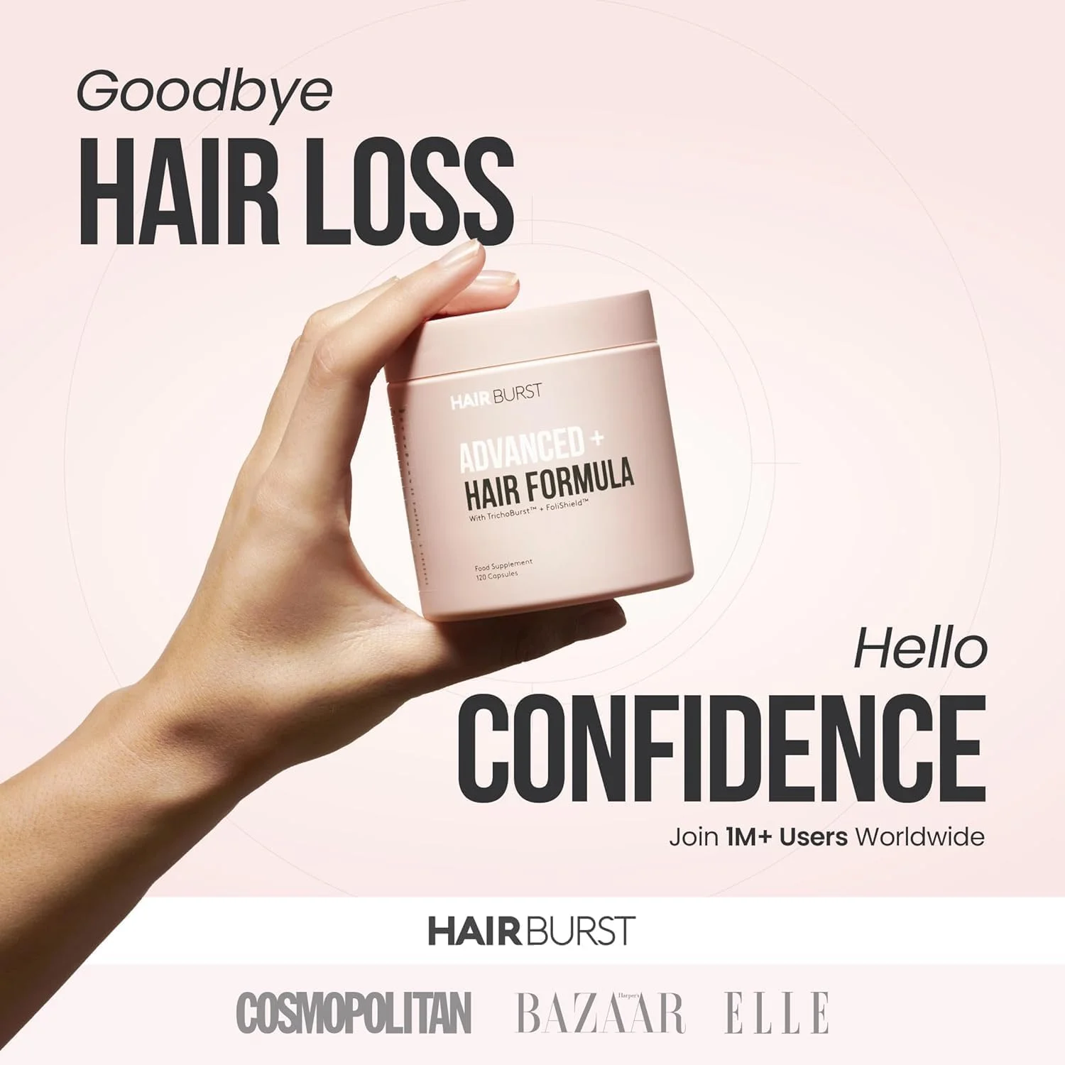 HAIR BURST Advanced+ Hair Loss Supplement - Targets Root Causes, Promotes Strong Growth - Natural, Science-Led Hair Product for Women - 4 Daily Capsules, 1 Solution
