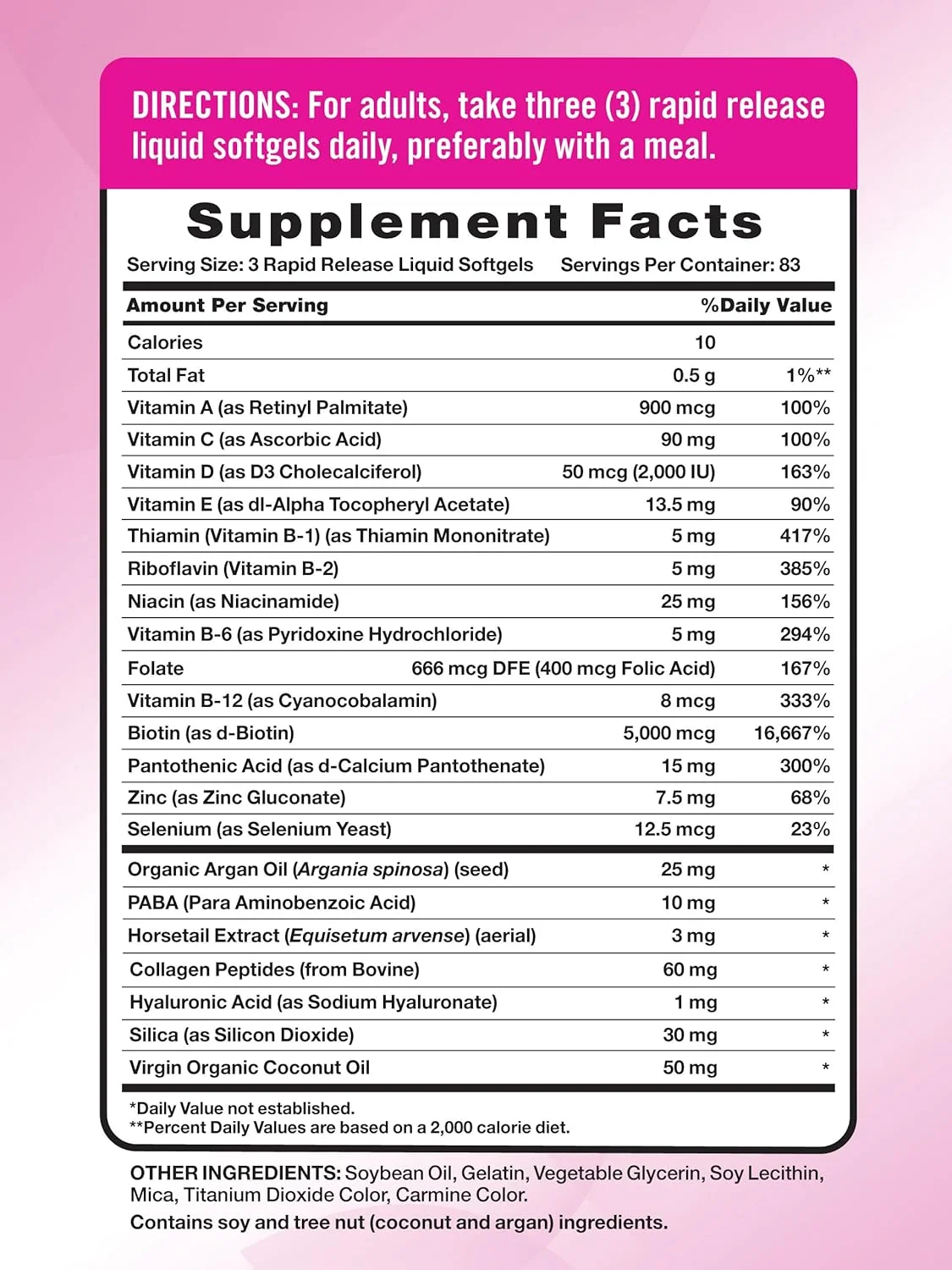 Nature's Truth Hair, Skin & Nails Vitamins with Biotin | 5000mcg | 250 Softgels | Includes Collagen and Coconut Oil | Non-GMO & Gluten Free Daily Supplement for Women and Men