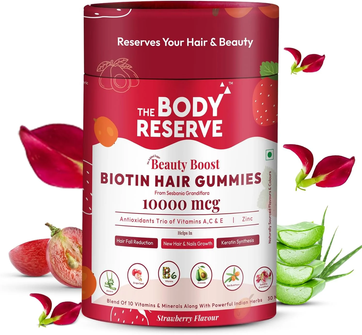 The Body Reserve DHT Blocker Biotin Hair Gummies | No Added Sugar| Builds Keratin for Stronger Hair,Nails & Healthier Skin| Reduces Hair Fall For Men Women| Strawberry Flavour (30 Gummies, Pack of 1)