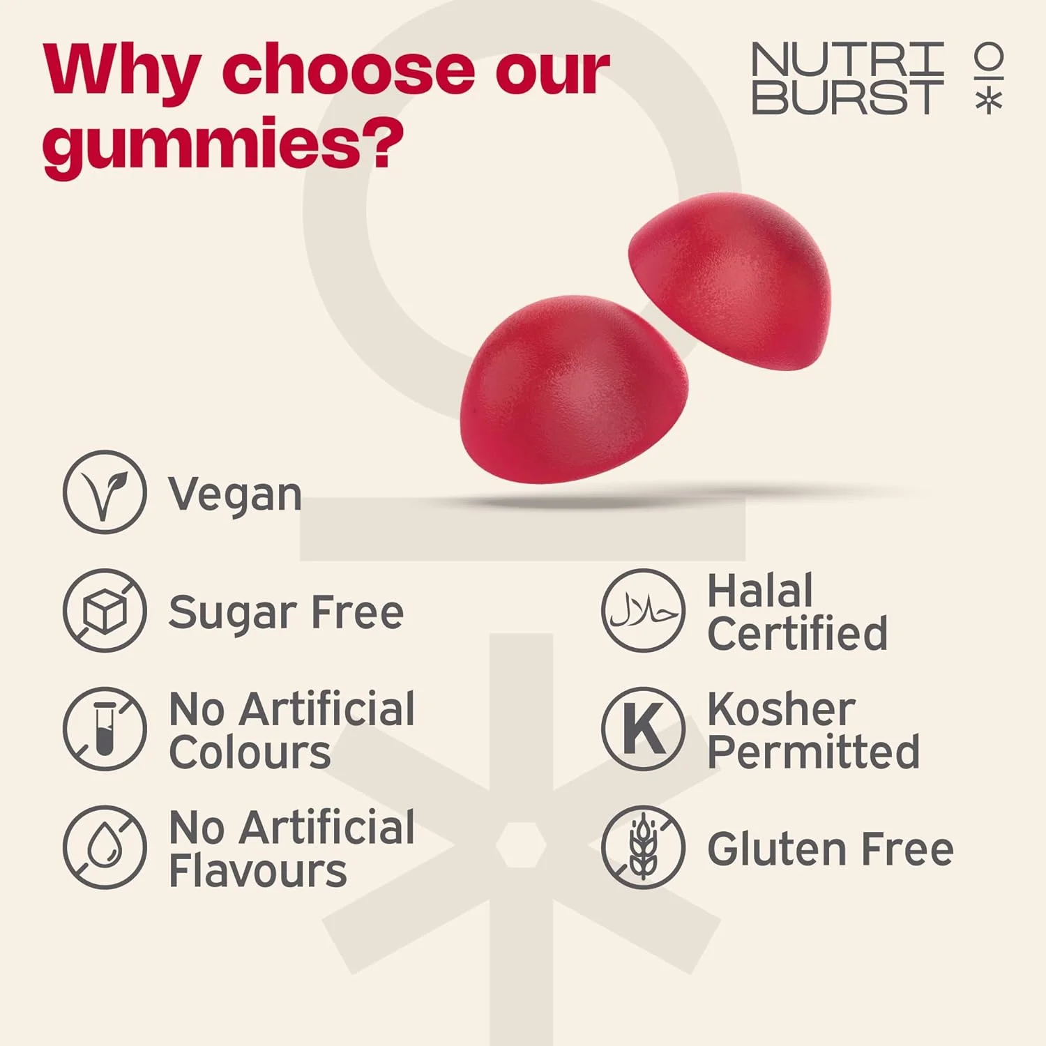 Nutriburst - پاستیل های مو، پوست و ناخن - بیوتین، زینک، ویتامین ای برای موهای ضخیم تر و ناخن های قوی تر - مکمل های بدون شکر - 60 پاستیل برای مصرف 1 ماه - مناسب برای گیاهخواران