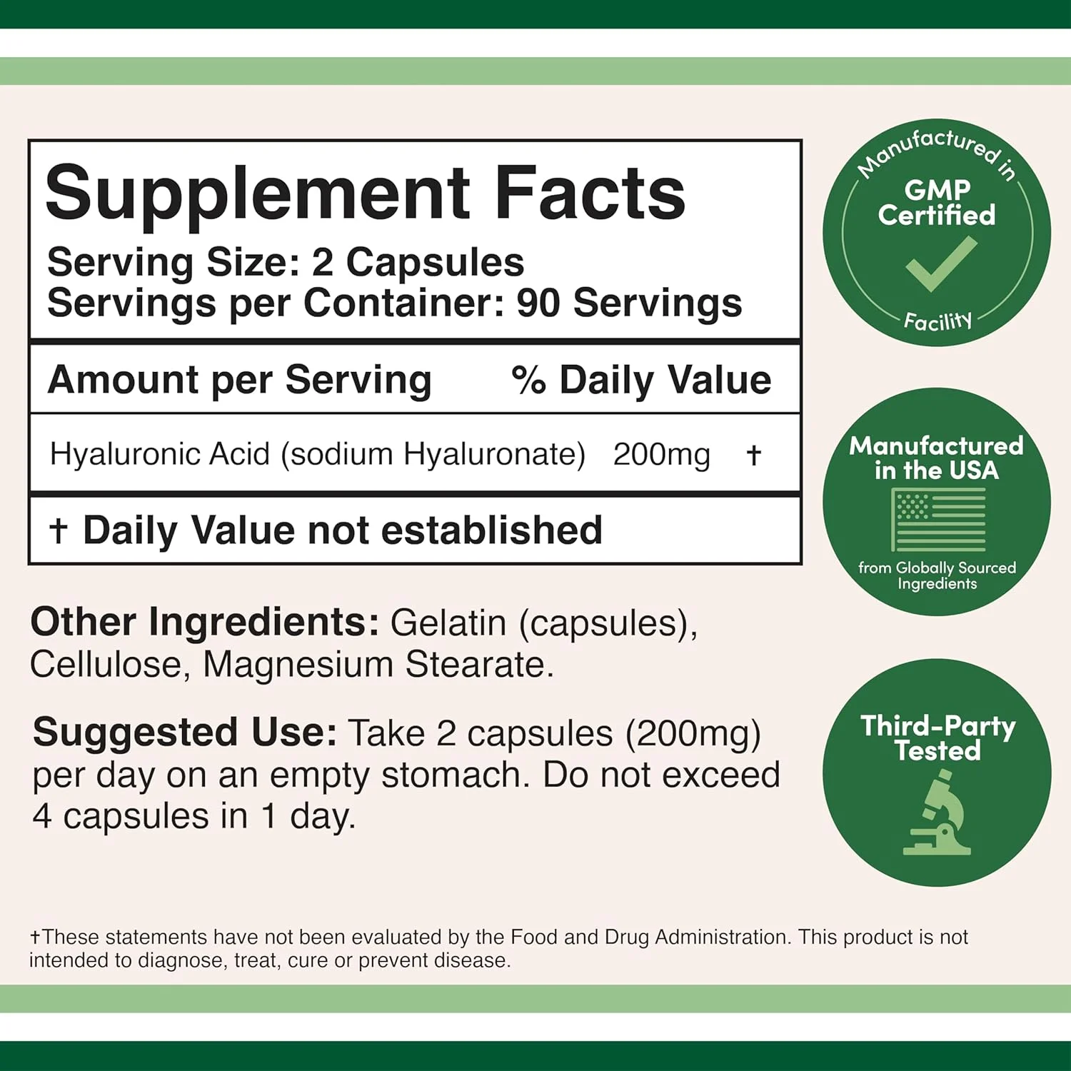 کپسول هیالورونیک اسید دابل وود Supplements - 180 عدد (تقویت کننده اثرات سرم هیالورونیک اسید برای صورت) 200 میلی گرم در هر وعده برای حمایت از پیری پوست و صورت (Acido Hialuronico)