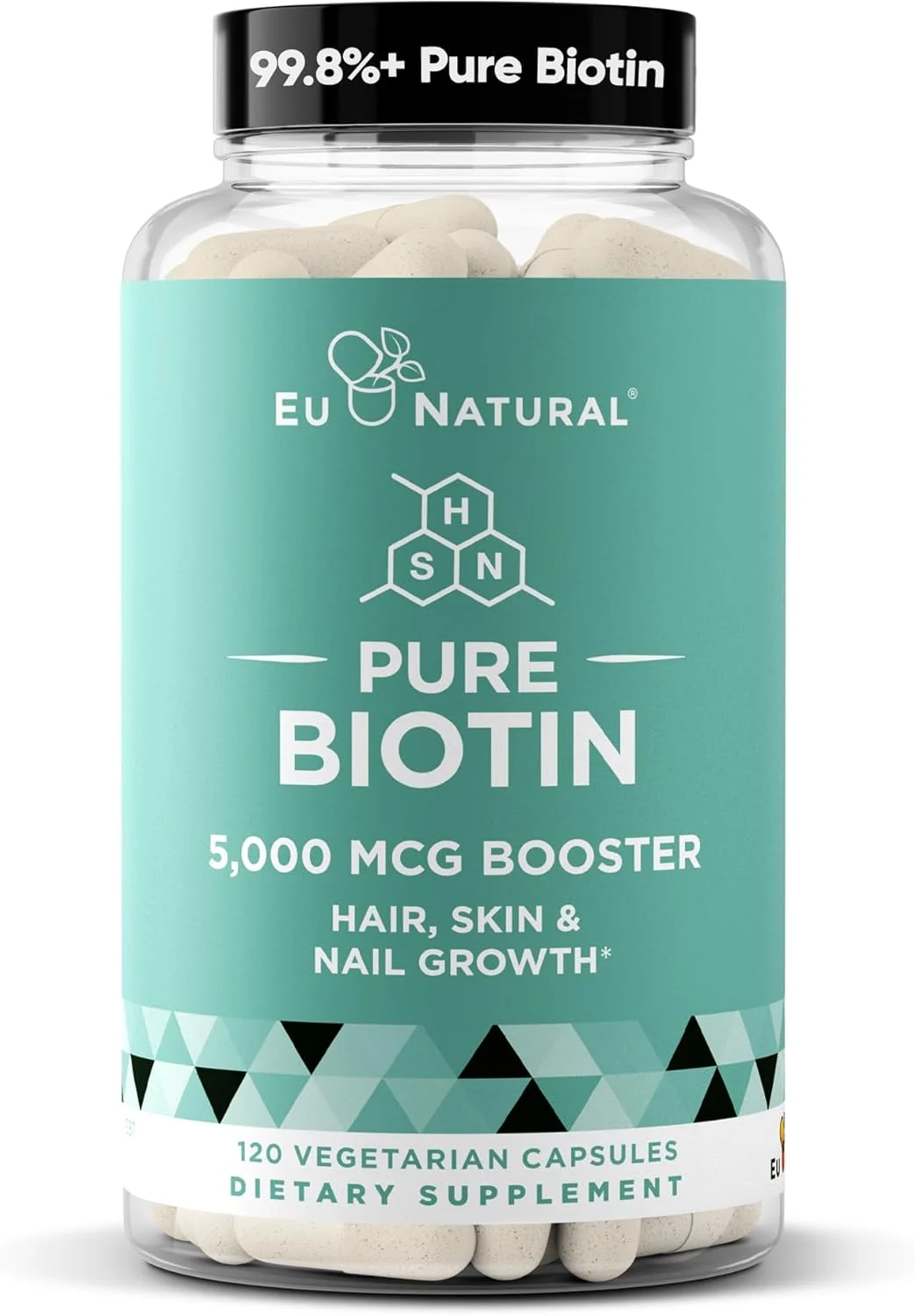 بیوتین 5000 میکروگرم Eu Natural - رشد موی سالم تر، ناخن های قوی تر، پوست درخشان - 120 سافت ژل گیاهی