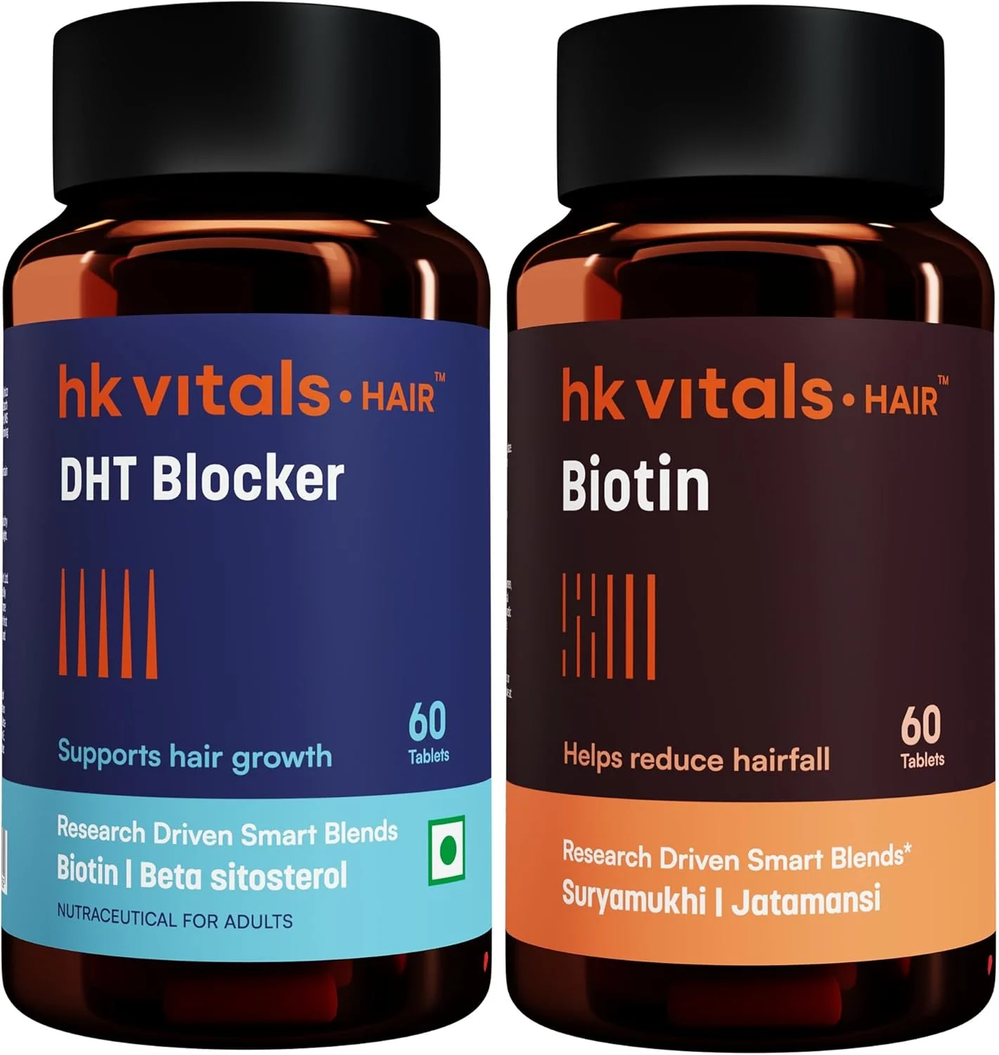 مجموعه قرص های بیوتین 10000 میکروگرم هلث کارت HK Vitals، 60 عدد و مسدود کننده DHT با بیوتین، مکمل برای رشد مو، موهای قوی و پوست درخشان، 60 عدد