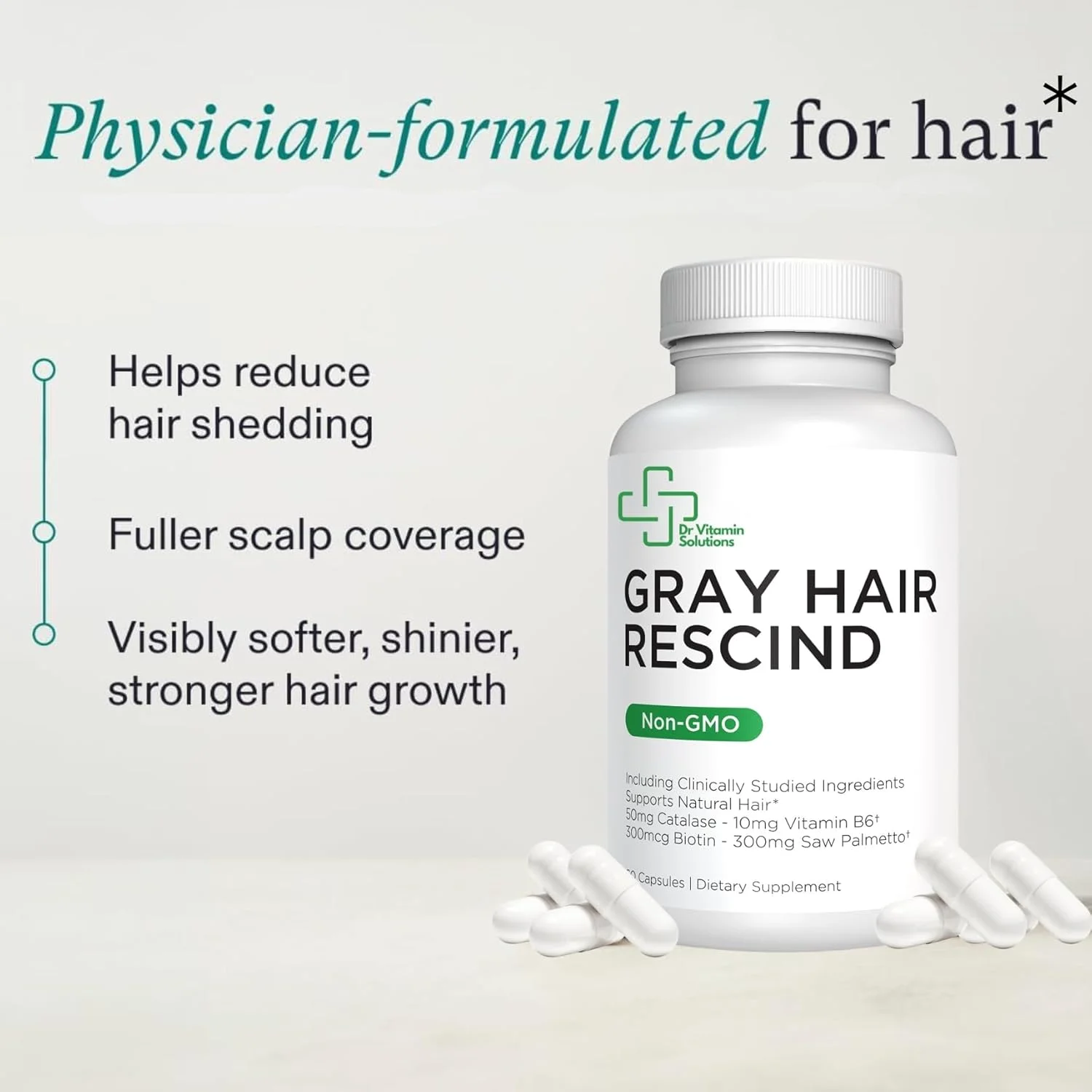 محصول DR Vitamin Solutions Gray Hair Rescind with Catalase - ویتامین های ضد پیری مو، پوست و ناخن، پانتوتنیک اسید، فولیک اسید 400 میکروگرم، بیوتین 300 میکروگرم، سائو پالمتو برای مردان و زنان محصول DR Vitamin Solutions Gray Hair Rescind with Catalase - ویتامین های ضد پیری مو، پوست و ناخن، پانتوتنیک اسید، فولیک اسید 400 میکروگرم، بیوتین 300 میکروگرم، سائو پالمتو برای مردان و زنان