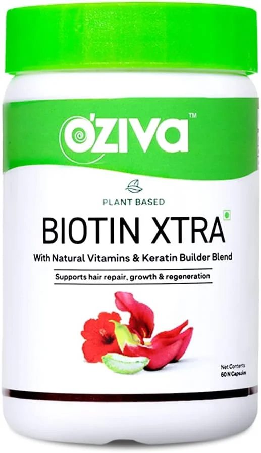 کپسول های ویتامین مو OZiva با بیوتین و مسدود کننده DHT برای رشد مو و کنترل ریزش مو، 60 کپسول + بیوتین Xtra گیاهی با سازنده کراتین برای ترمیم مو، 60 کپسول (بسته ترکیبی)