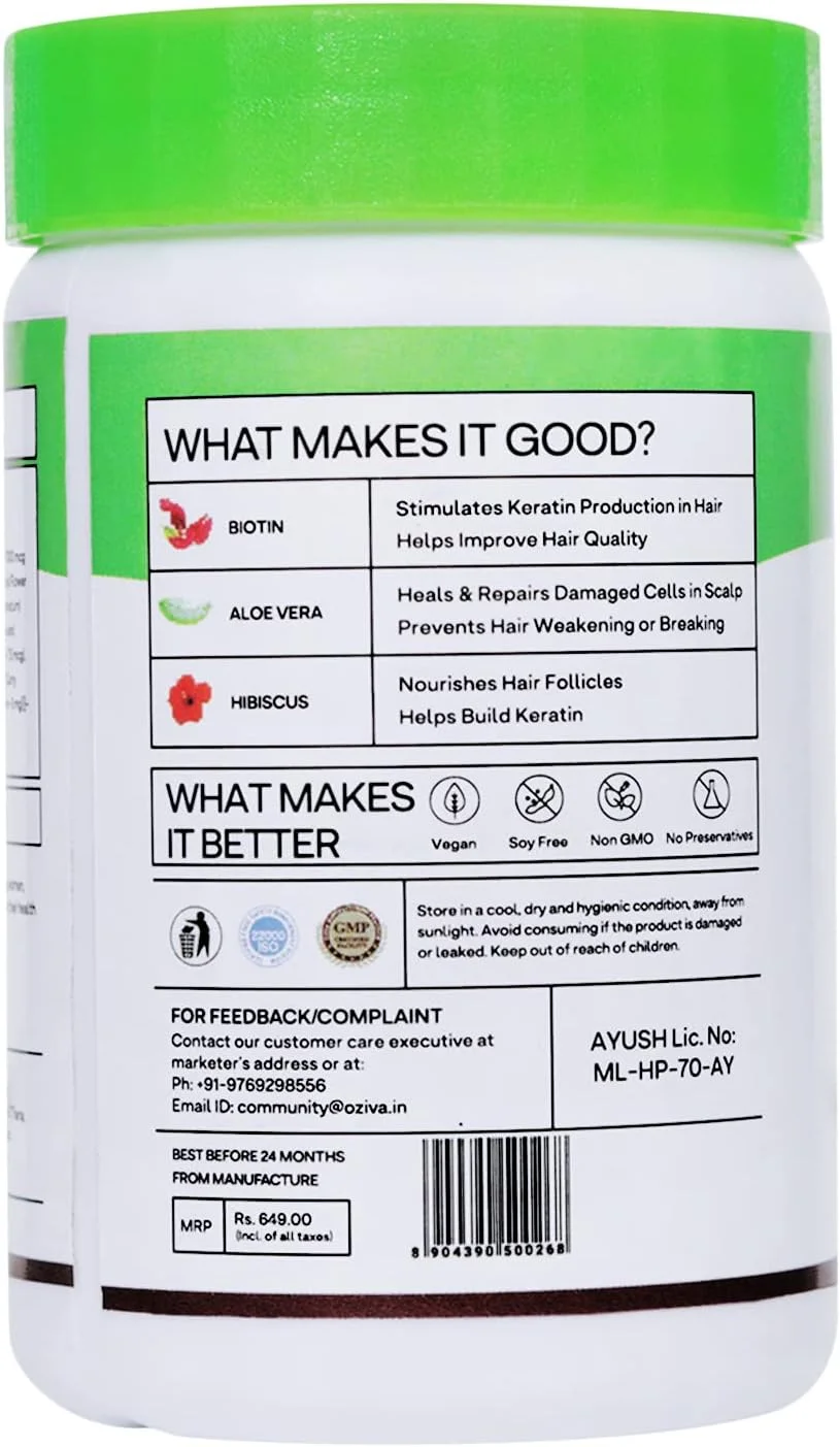 کپسول های ویتامین مو OZiva با بیوتین و مسدود کننده DHT برای رشد مو و کنترل ریزش مو، 60 کپسول + بیوتین Xtra گیاهی با سازنده کراتین برای ترمیم مو، 60 کپسول (بسته ترکیبی)