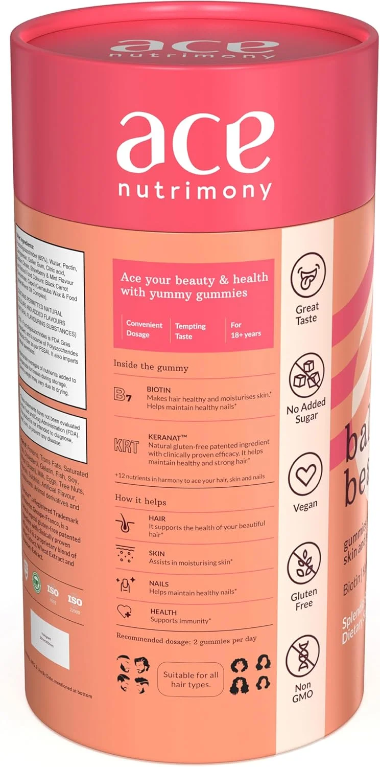 پاستیل های بیوتین Ace Nutrimony برای مو، پوست و ناخن با ماده بالینی Keranat، وگان، پاستیل مکمل بیوتین غیر GMO برای رشد مو و کنترل ریزش مو - 60 عدد پاستیل خرسی پاستیل های بیوتین Ace Nutrimony برای مو، پوست و ناخن با ماده بالینی Keranat، وگان، پاستیل مکمل بیوتین غیر GMO برای رشد مو و کنترل ریزش مو - 60 عدد پاستیل خرسی