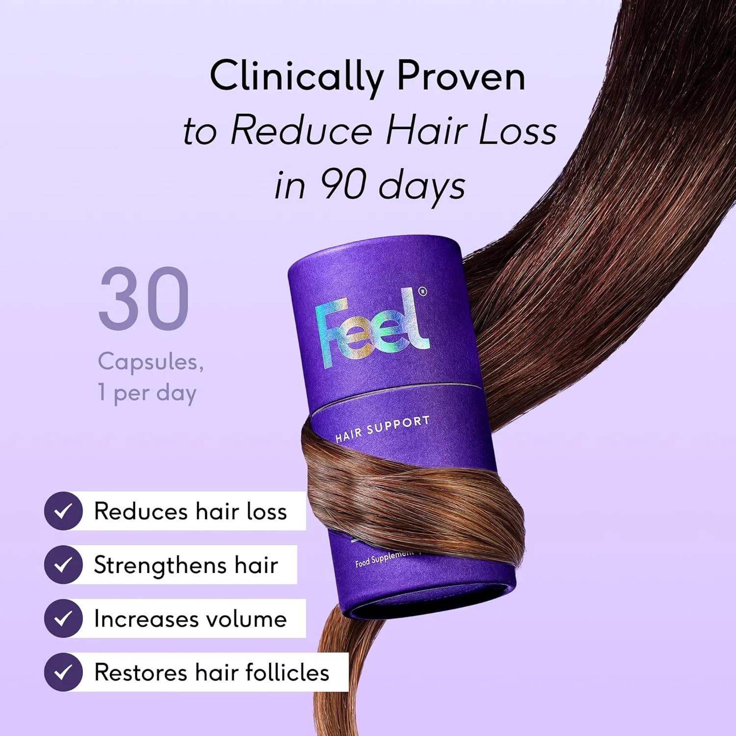 مکمل رشد مو Feel Hair Support - پشتیبانی طبیعی برای موهای نازک با کرانات و بیوتین - تقویت کننده فولیکول ها، افزایش درخشندگی و حجم - 100% حلال، وگان - 30 کپسول مکمل رشد مو Feel Hair Support - پشتیبانی طبیعی برای موهای نازک با کرانات و بیوتین - تقویت کننده فولیکول ها، افزایش درخشندگی و حجم - 100% حلال، وگان - 30 کپسول