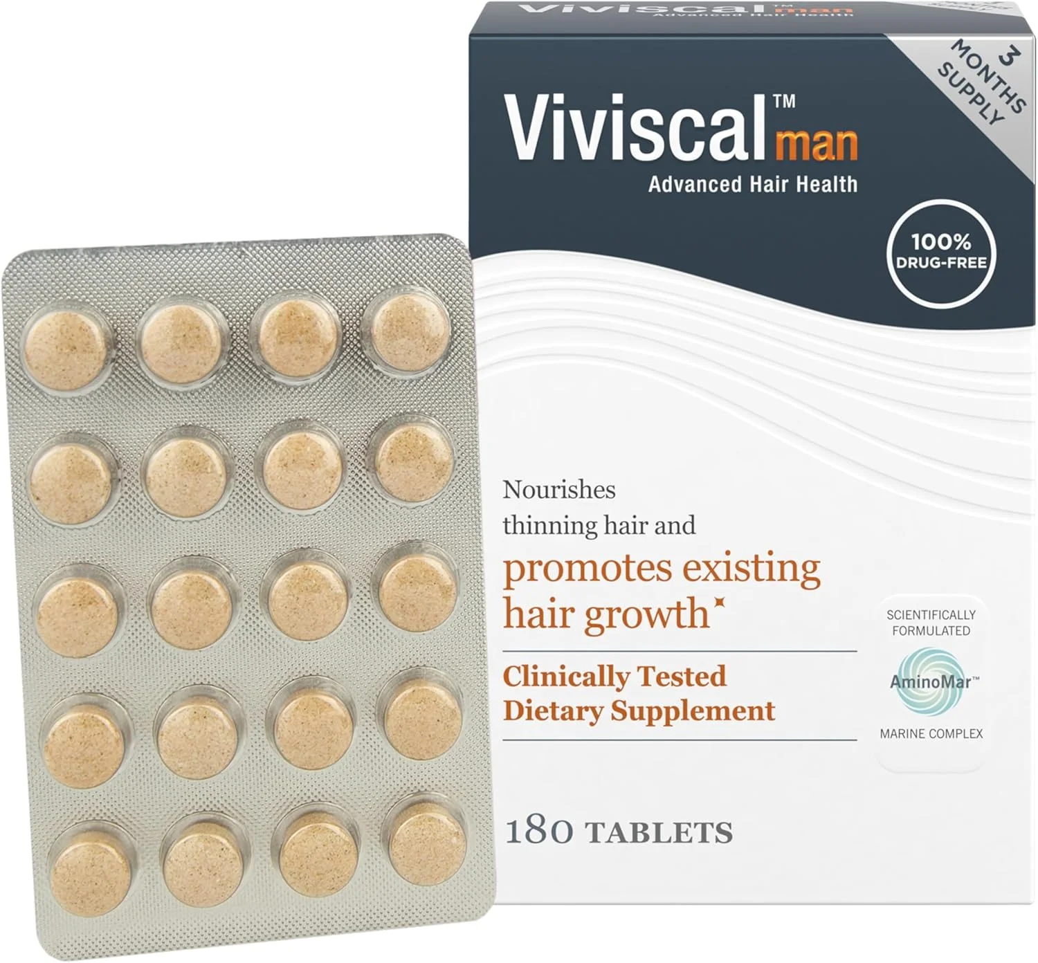 Viviscal Man Maximum Strength Hair Nourishment System, 3 Month Supply, 180 Tablets